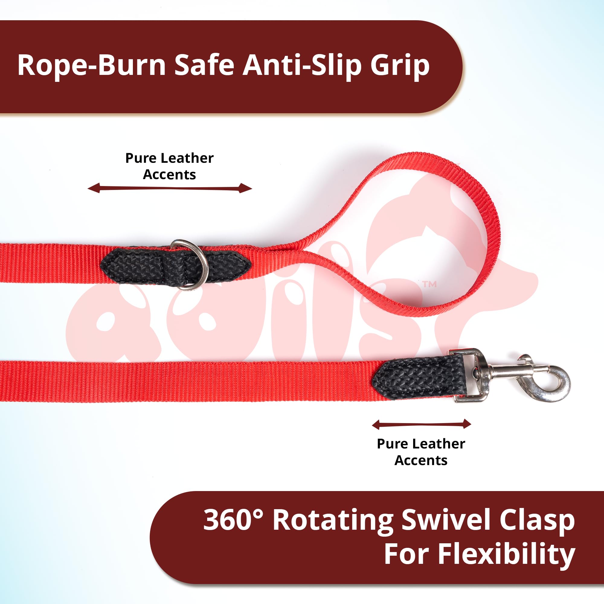 Adil’s 10FT Adjustable Dog Leash Features a Soft Leather Handle, Strong Nylon, and a 360° Swivel Hook—Durable, Comfy, and Ideal for Small to Large Dogs.