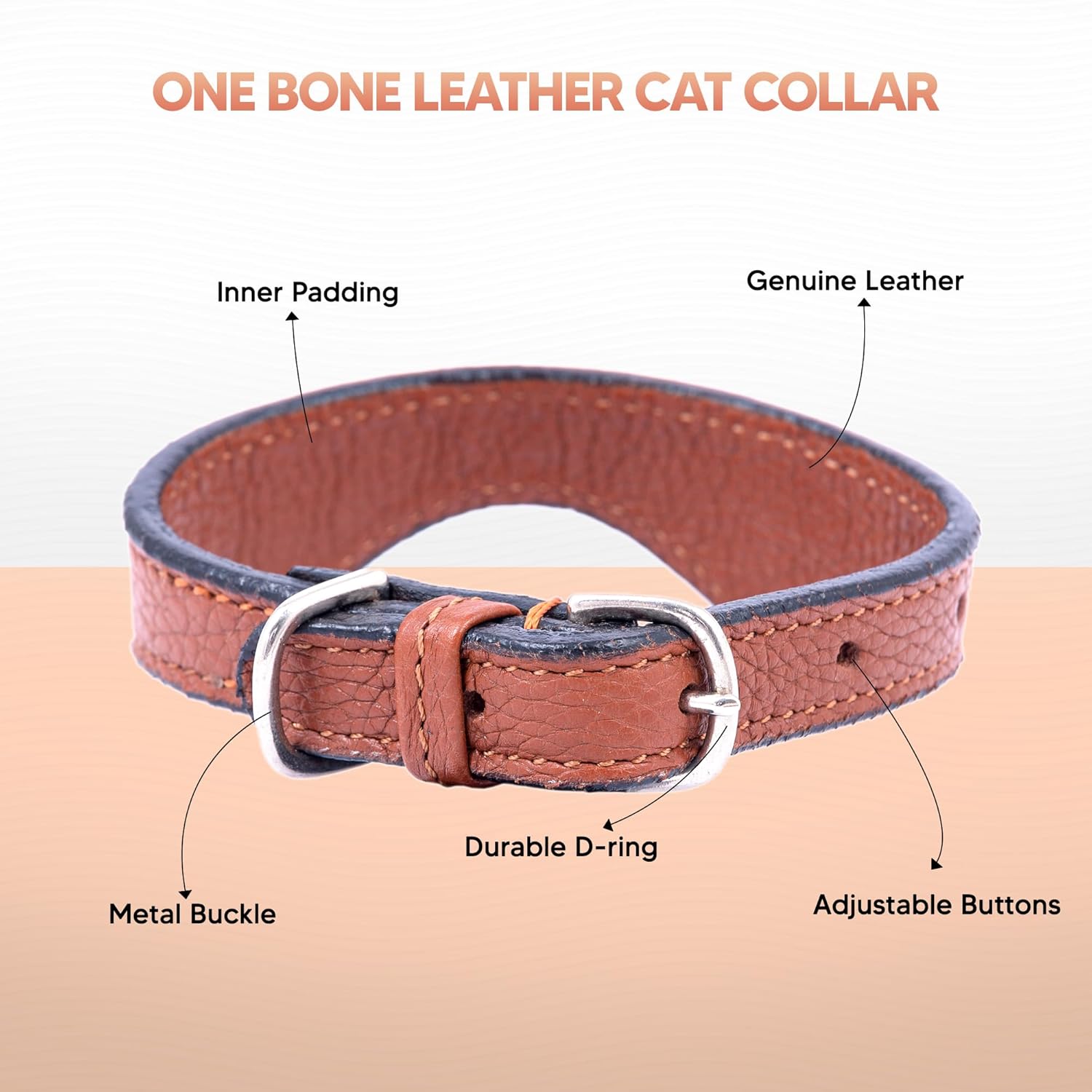 Adil’S Leather Cat Collar - Stylish Single Bone Studded Design, Breakaway Soft pet Collar, Adjustable Metal Buckle with Strong D-Ring for Leash attachments for Outdoor Adventures (Black)