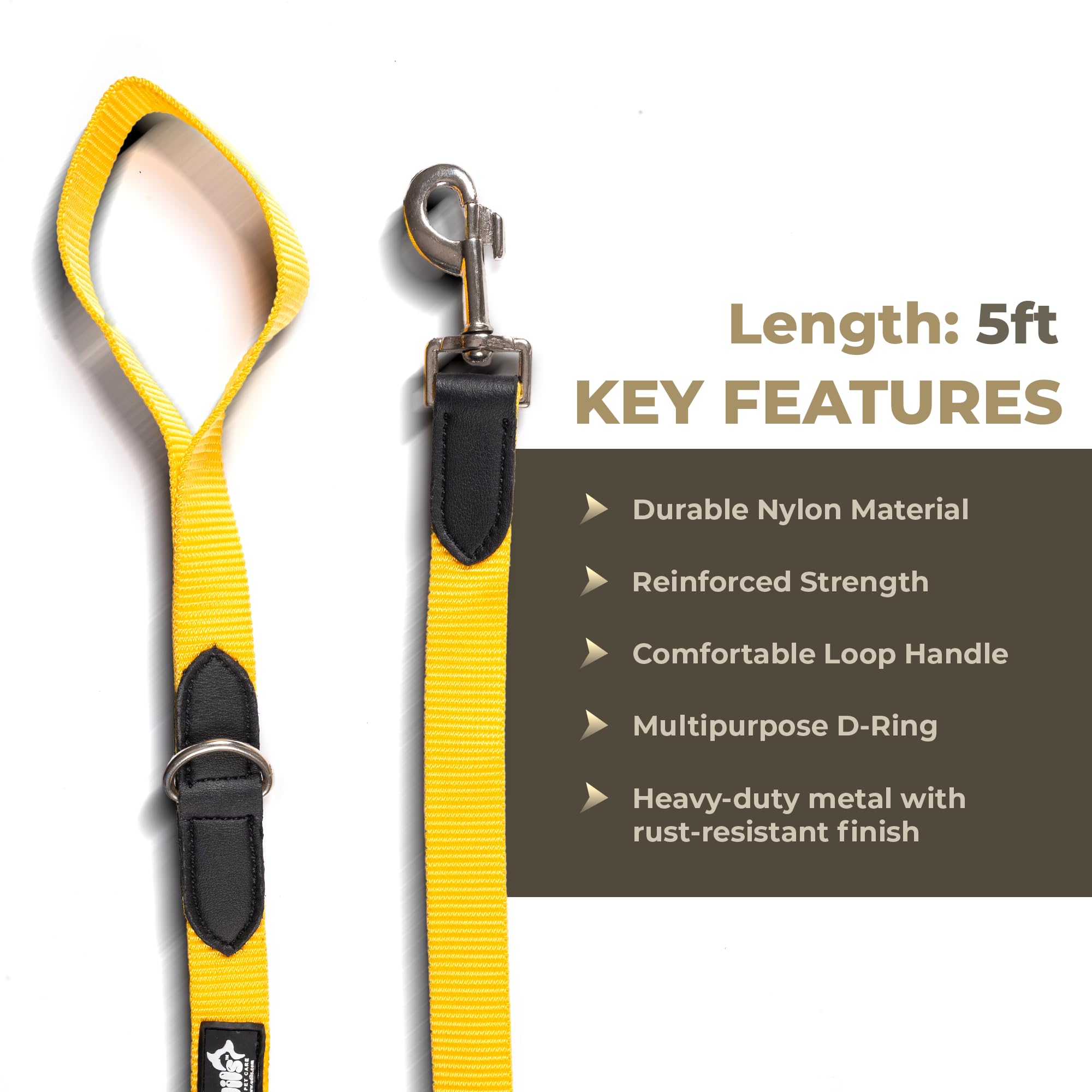 Adil’s 5FT Adjustable Nylon Dog Leash with Soft Leather Handle – Durable Long Lead with 360° Swivel Hook – Strong, Tangle-Free Leash for Walking & Training Small, Medium & Large Dogs