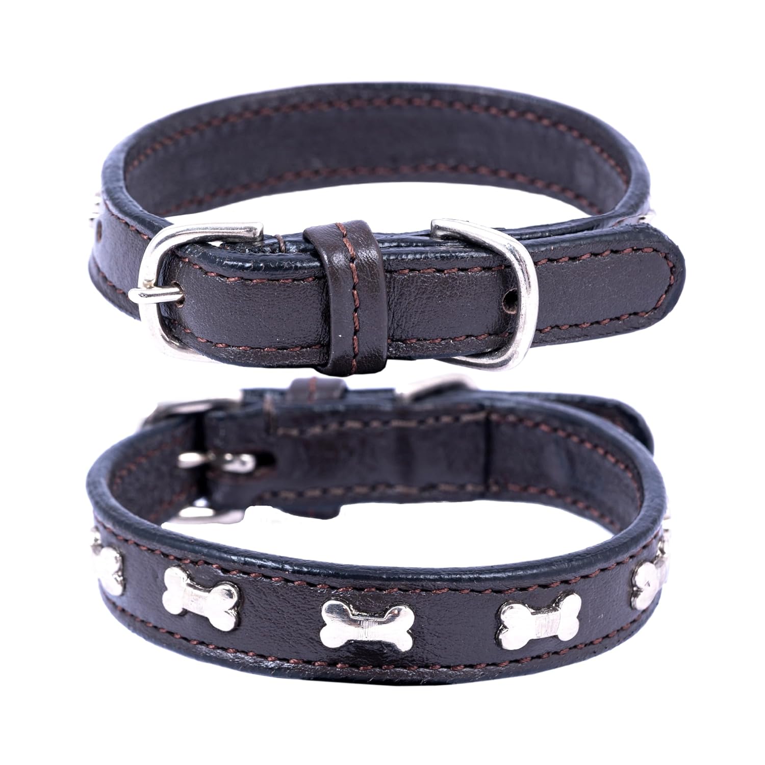 Adil’S Leather Cat Collar - Stylish Six Bone Studded Design, Breakaway Soft pet Collar, Adjustable Metal Buckle with Strong D-Ring for Leash attachments,Comfortable & Secure (Black)