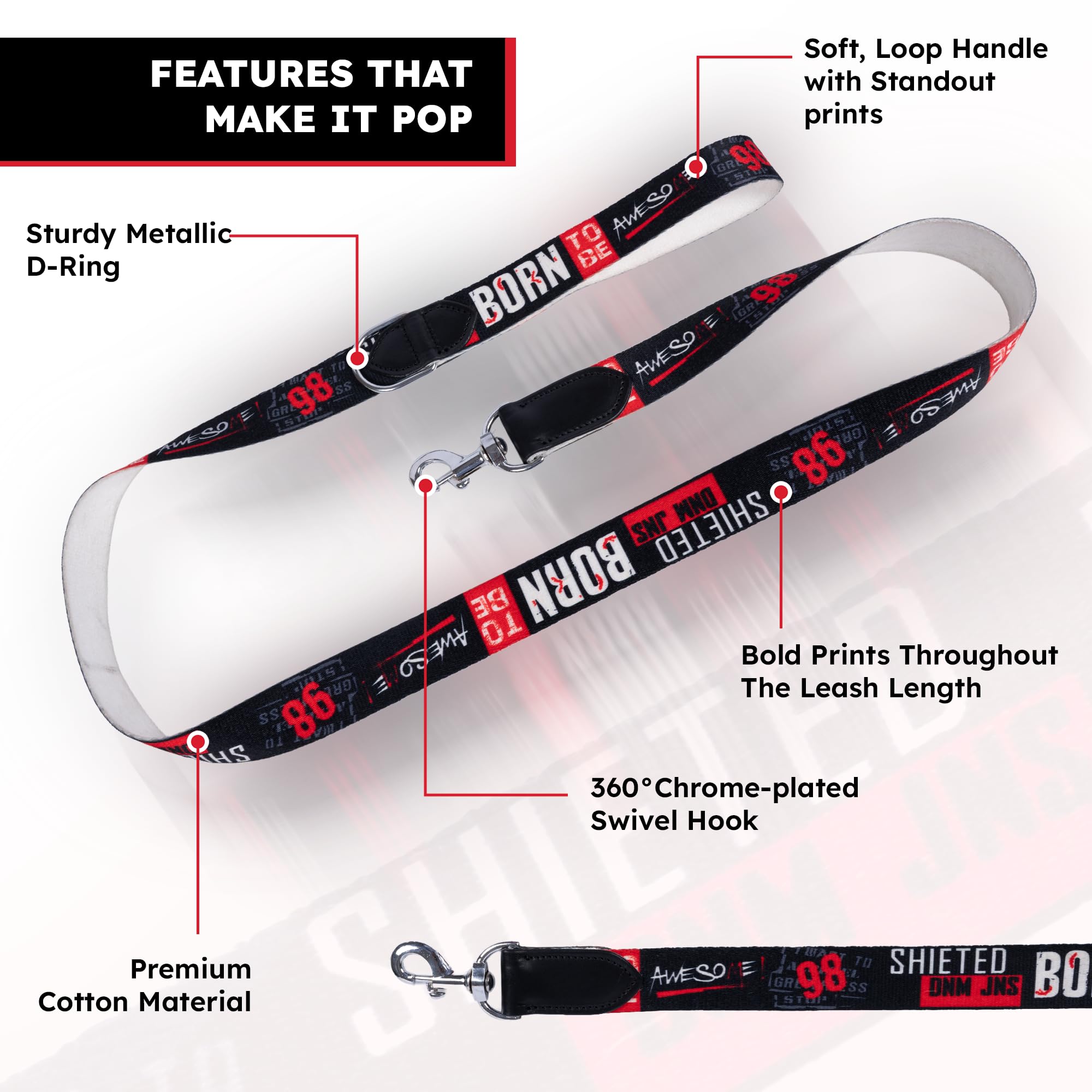 ADIL's Handcrafted Cotton Dog Leash – Premium Graffiti Printed Webbing Pet Walking Lead with Soft Loop Handle 360° Chrome Swivel Hook Strong Metallic D-Ring for Small Medium Large Dogs, 5ft