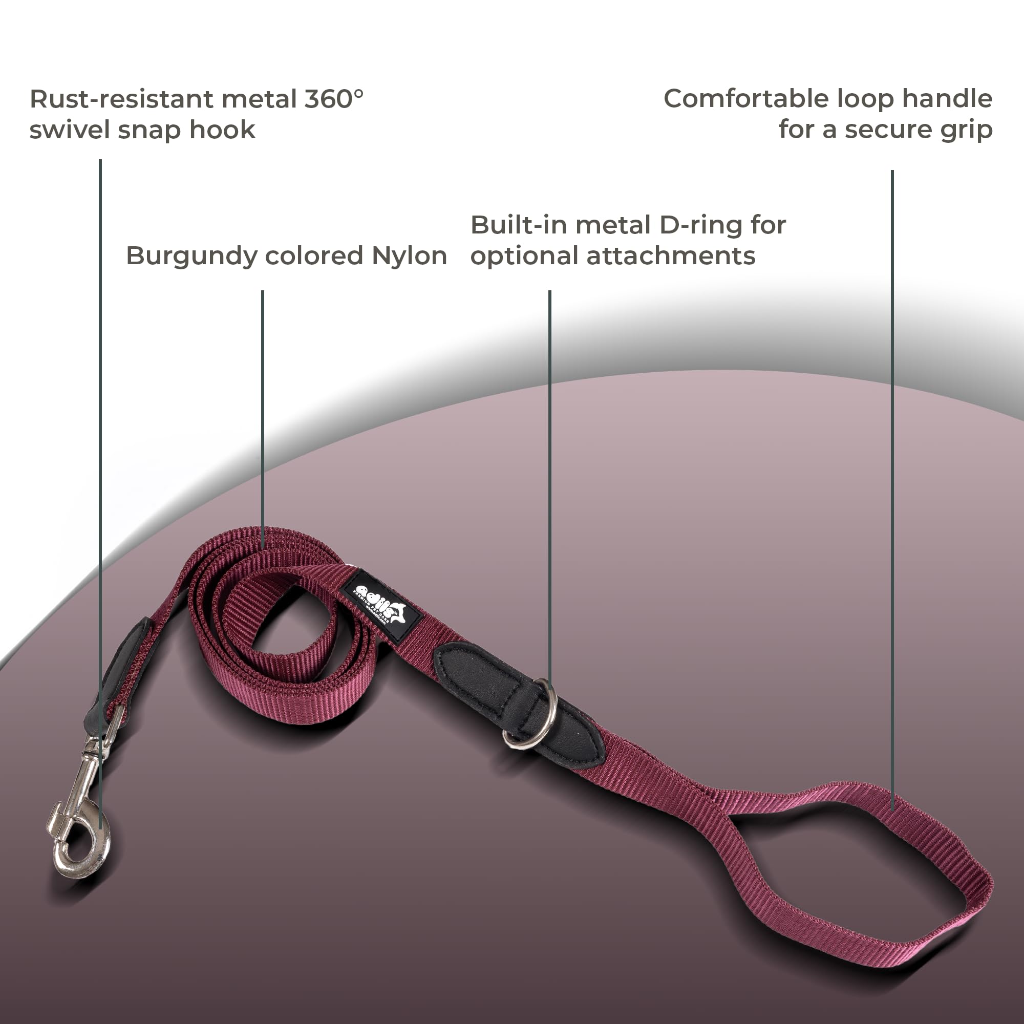 Adil’s 5FT Adjustable Nylon Dog Leash with Soft Leather Handle – Durable Long Lead with 360° Swivel Hook – Strong, Tangle-Free Leash for Walking & Training Small, Medium & Large Dogs