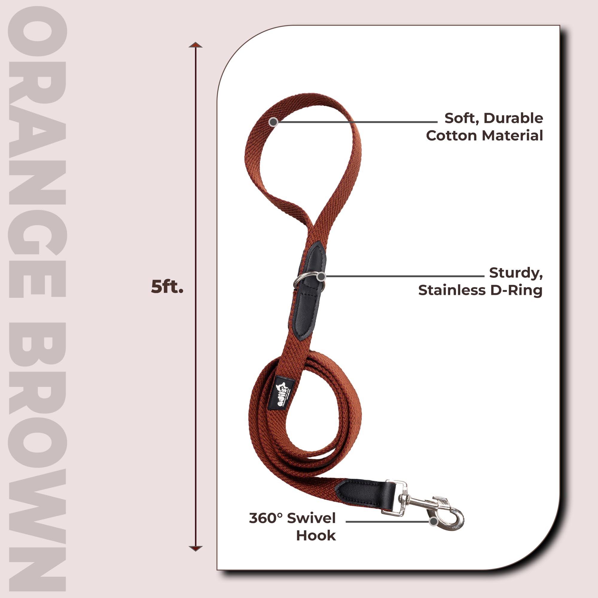 Adil’s 5FT Adjustable Cotton Dog Leash with Soft Leather Handle – Durable Long Lead with 360° Swivel Hook – Strong, Tangle-Free Leash for Walking & Training Small, Medium & Large Dogs
