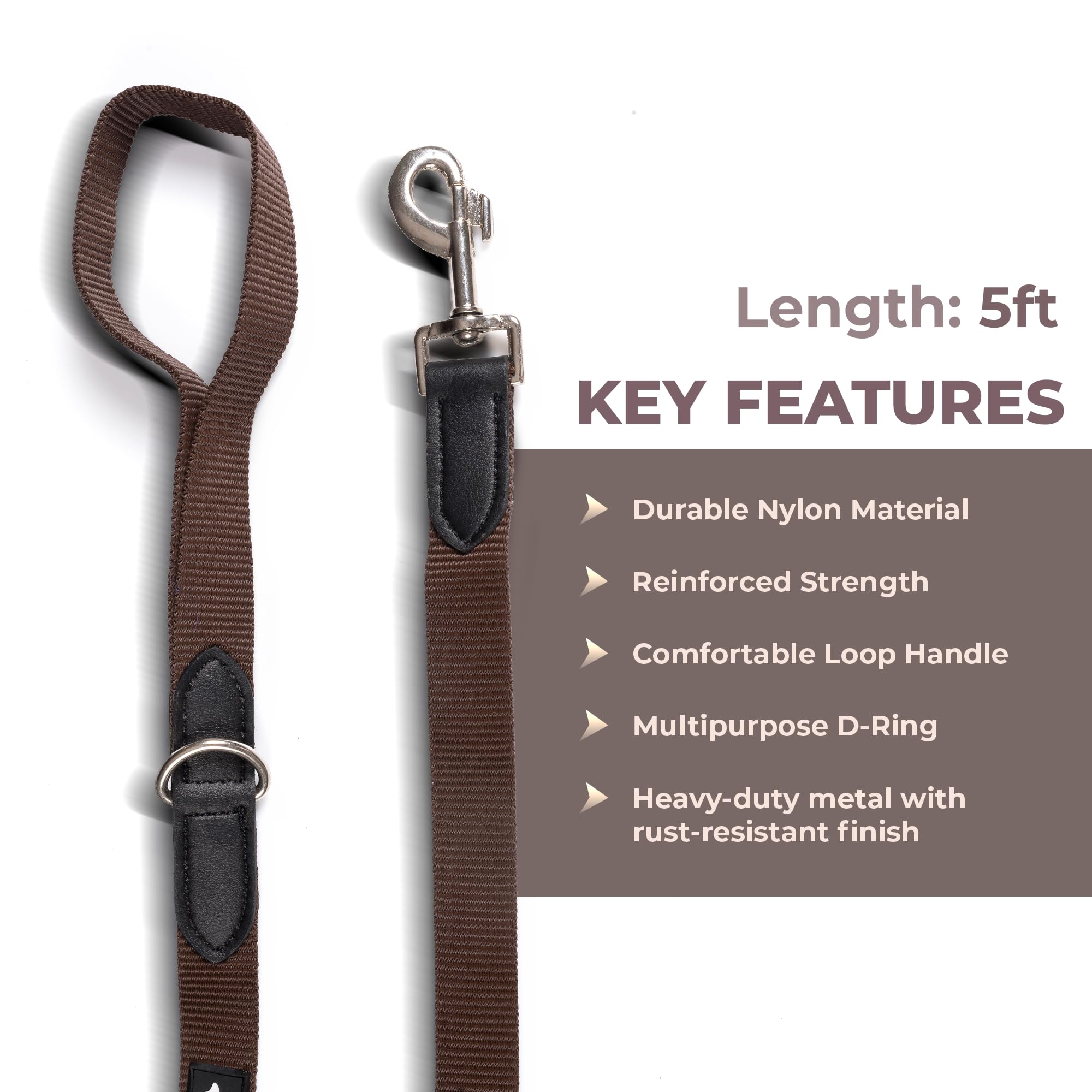 Adil’s 5FT Adjustable Nylon Dog Leash with Soft Leather Handle – Durable Long Lead with 360° Swivel Hook – Strong, Tangle-Free Leash for Walking & Training Small, Medium & Large Dogs