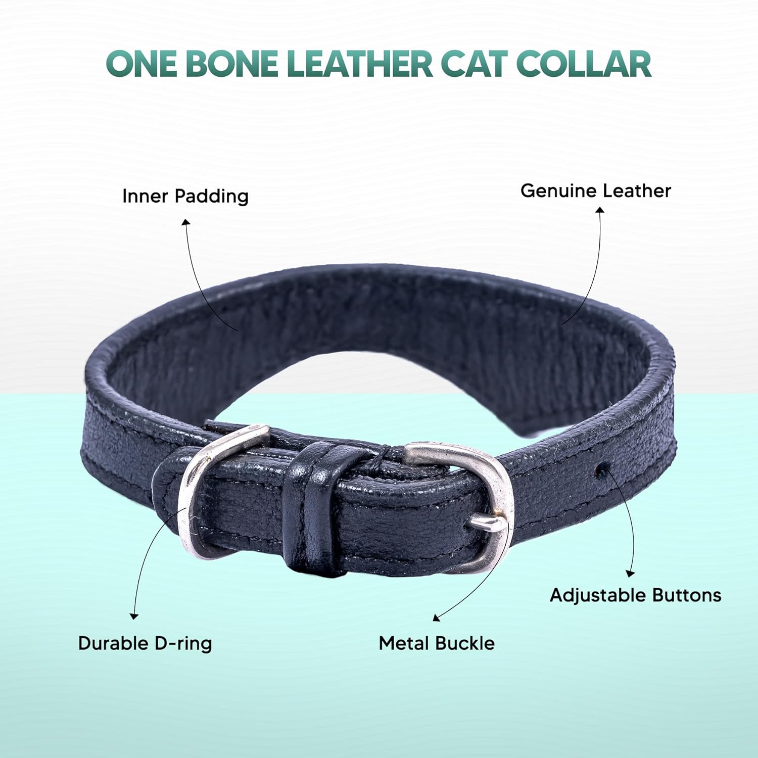 Adil’S Leather Cat Collar - Stylish Single Bone Studded Design, Breakaway Soft pet Collar, Adjustable Metal Buckle with Strong D-Ring for Leash attachments for Outdoor Adventures (Black)