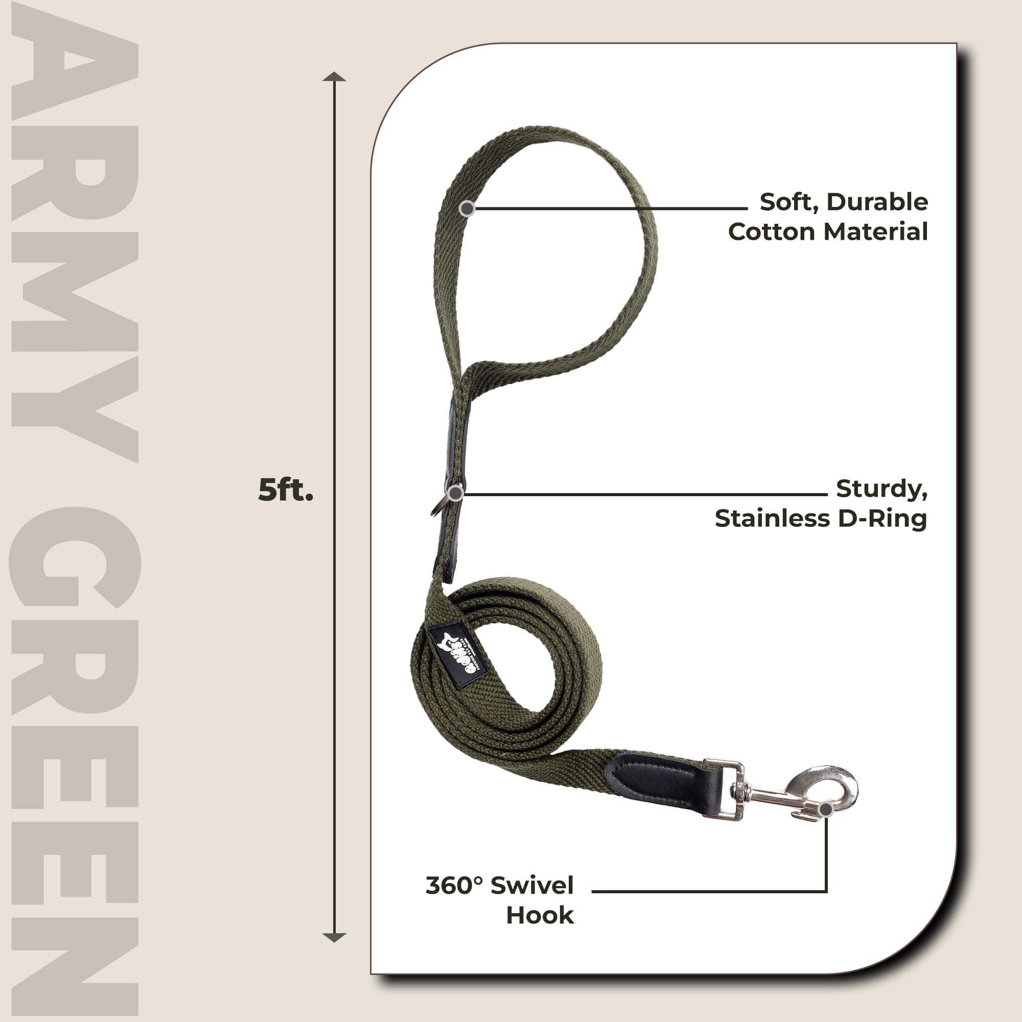 Adil’s 5FT Adjustable Cotton Dog Leash with Soft Leather Handle – Durable Long Lead with 360° Swivel Hook – Strong, Tangle-Free Leash for Walking & Training Small, Medium & Large Dogs