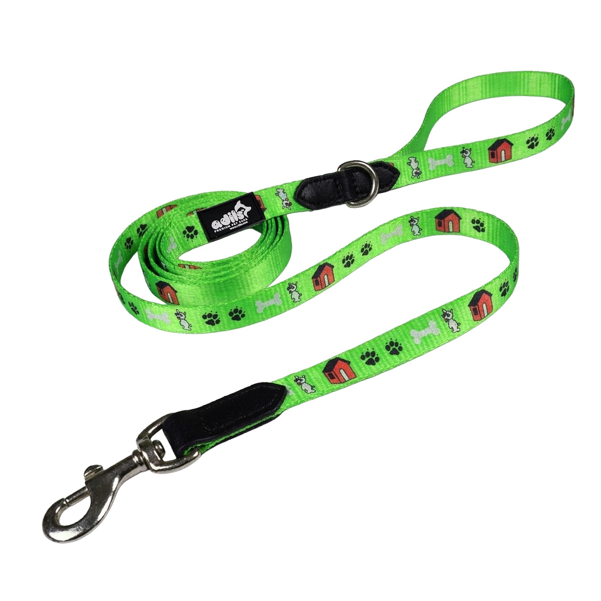 Adil’s Nylon Paw Print Dog Leash – 19mm Wide 5ft Long Durable Lead with 360° Swivel Hook Loop Handle Metal D-Ring Walking Training for Small Medium Pets