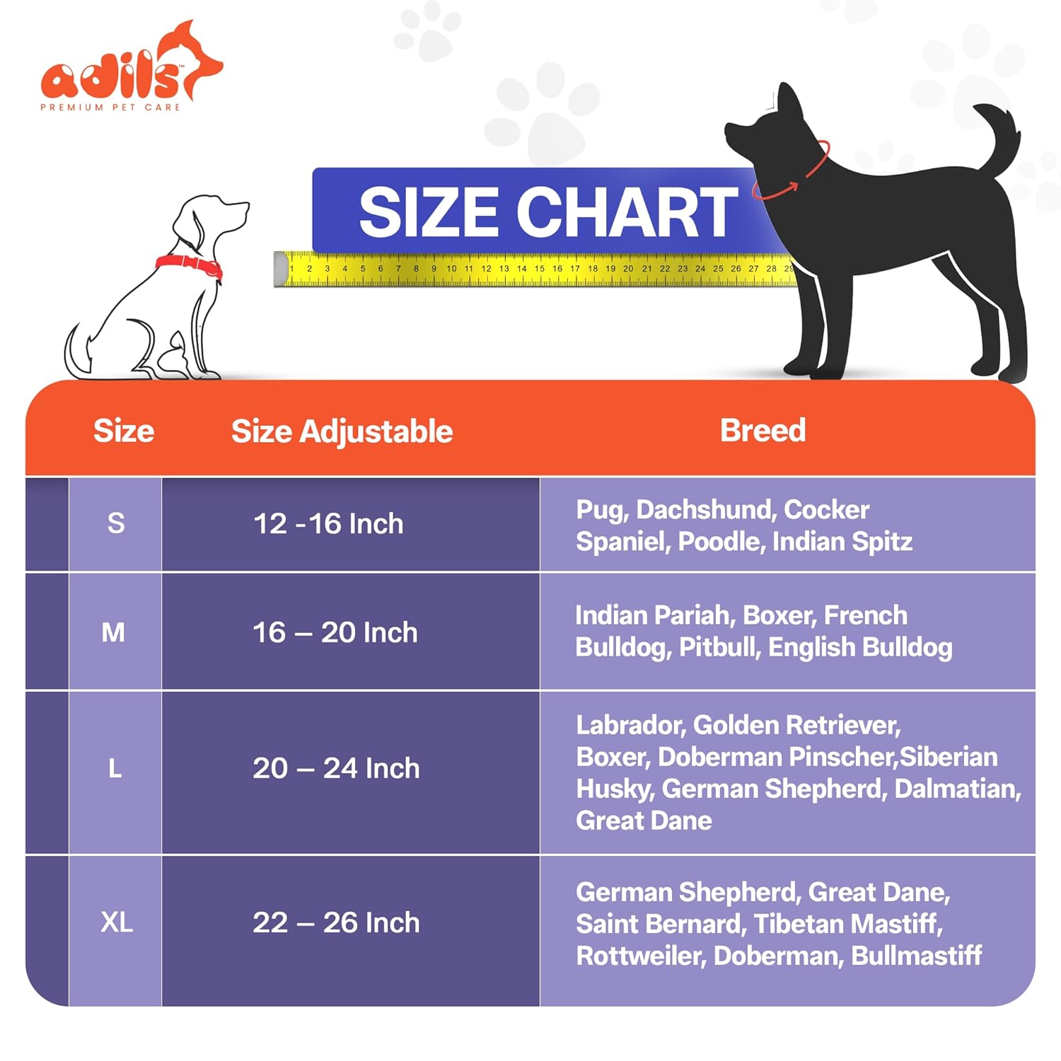 Adil’S Paw Print Nylon Dog Collar, Adjustable Metal Buckle with D-Ring Width: 1 inch for Small, Medium & Large Dogs, Pet Collar for All Breeds