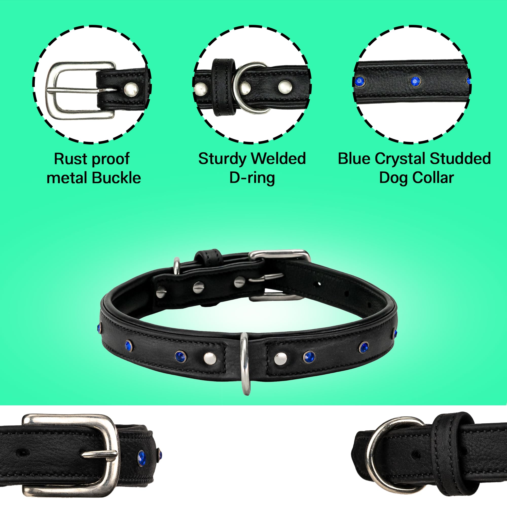 Adil’S Black Studded Softy Leather Dog Collar 1inch Width Suitable for Small, Medium & Large Dogs with Strong Metal Buckle & D-Ring for leashes, Size: S to XL, Brown (S, Black Stud)