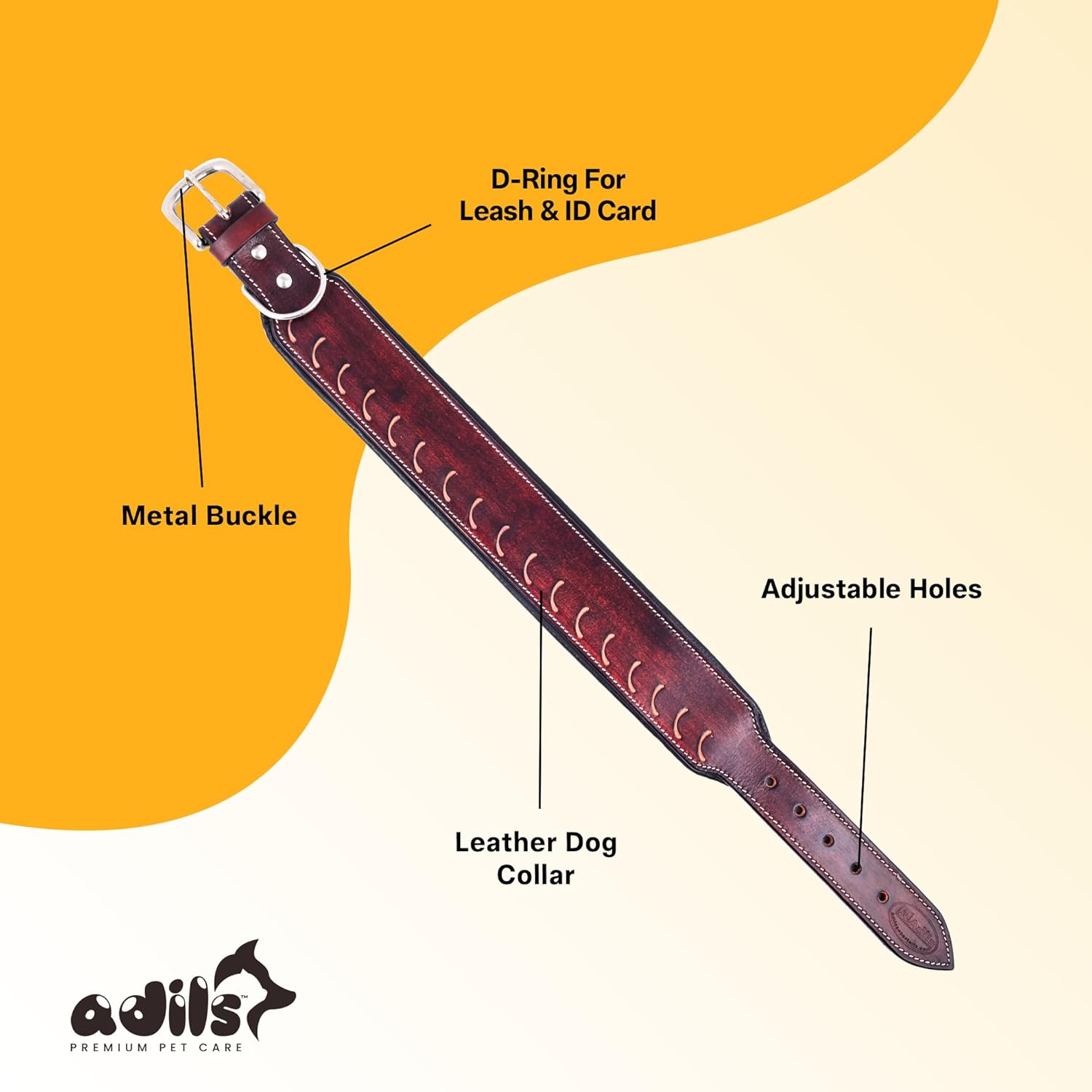 Adil’S Tooling Half Moon Cut Tooled Dog Collar 2.25INCH Width Suitable for Medium & Large Dogs, Hand Tooled Leather Dog Collar with Sturdy Hardware & Classic Design