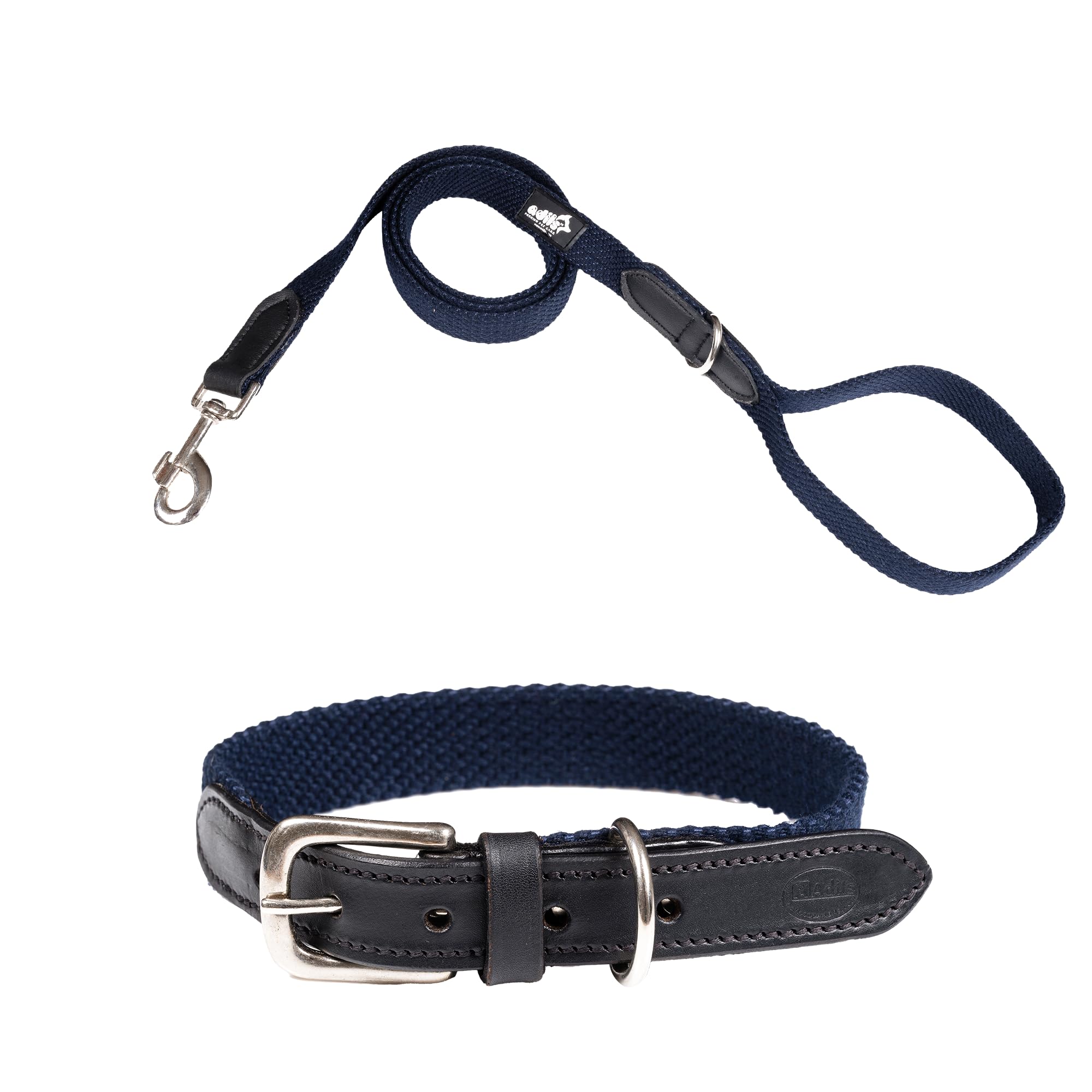 Adil’s Plain Cotton Adjustable Leather Neck Belt Dog Collar & 5FT Leash Combo Set | Durable Cotton-Leather with Metal Buckle for Small, Medium & Large Dogs (Black, M(16''-20''))