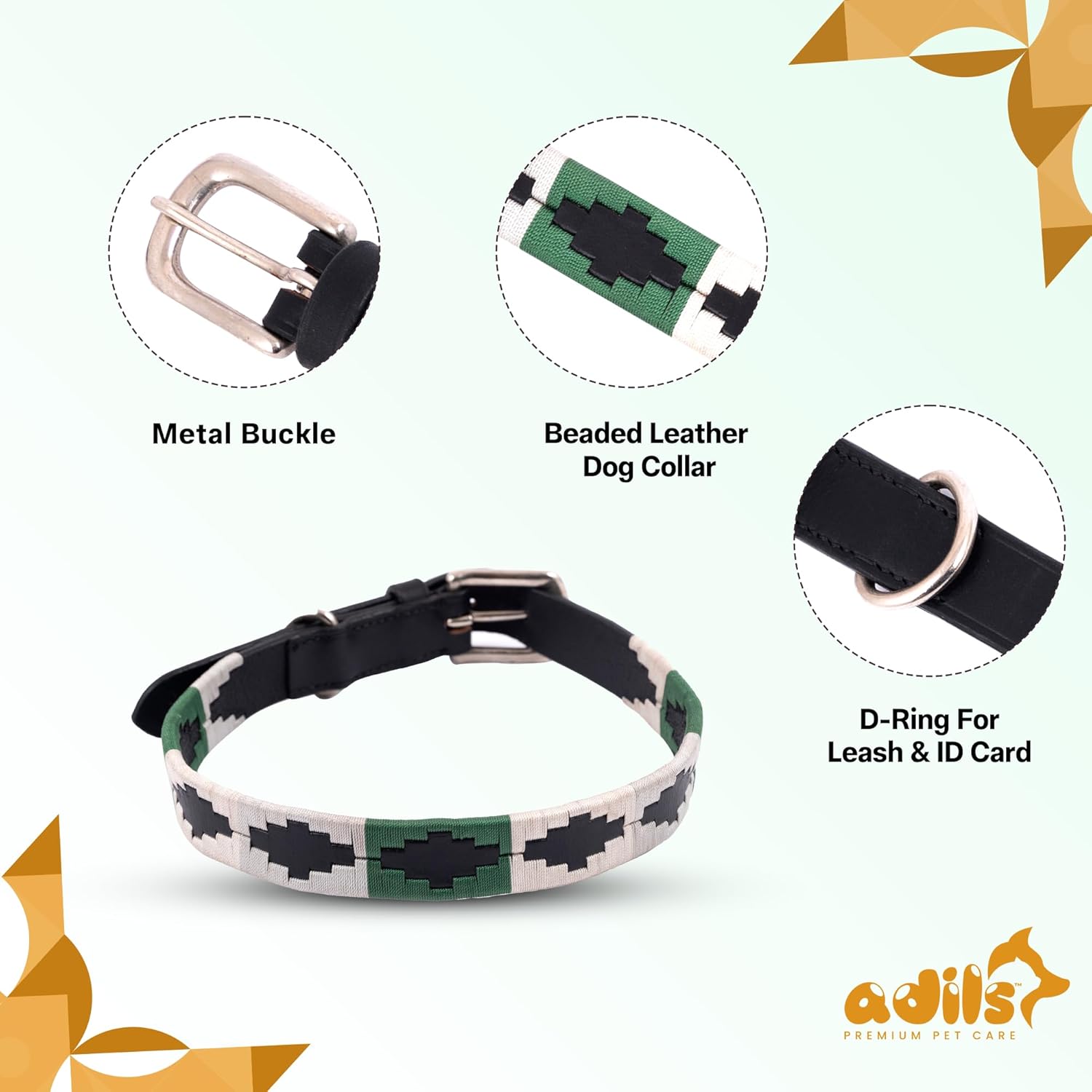 ADIL'S Polo Dog Collar,1 Inch Width Handcrafted by Artisans|Leather Dog Collar with Strong Metal Buckle & D-Ring for Small, Medium & Large Dogs