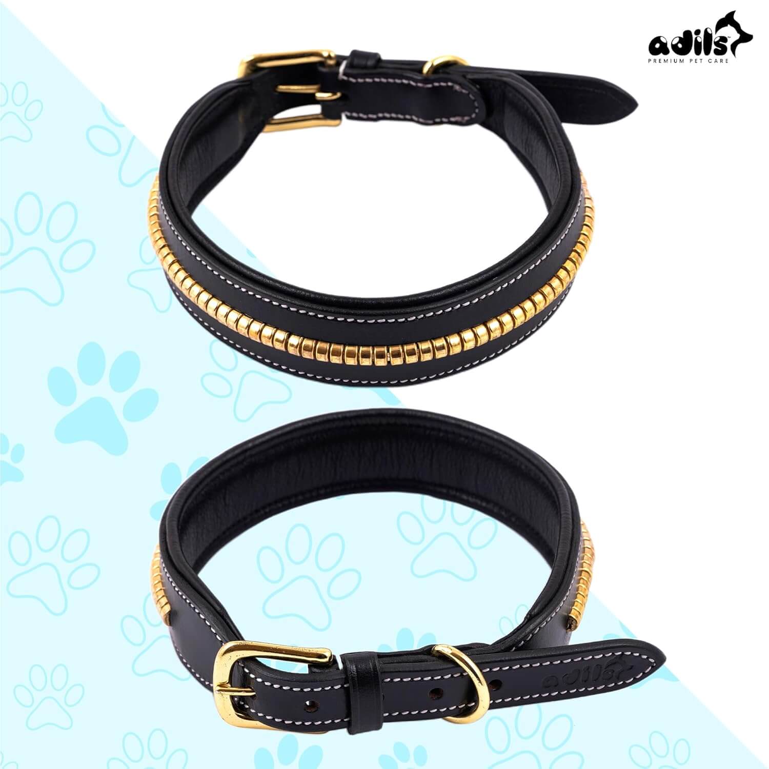 Adil's Genuine Leather 1.5" Mid Chain Dog Collar for Medium to Large Dogs