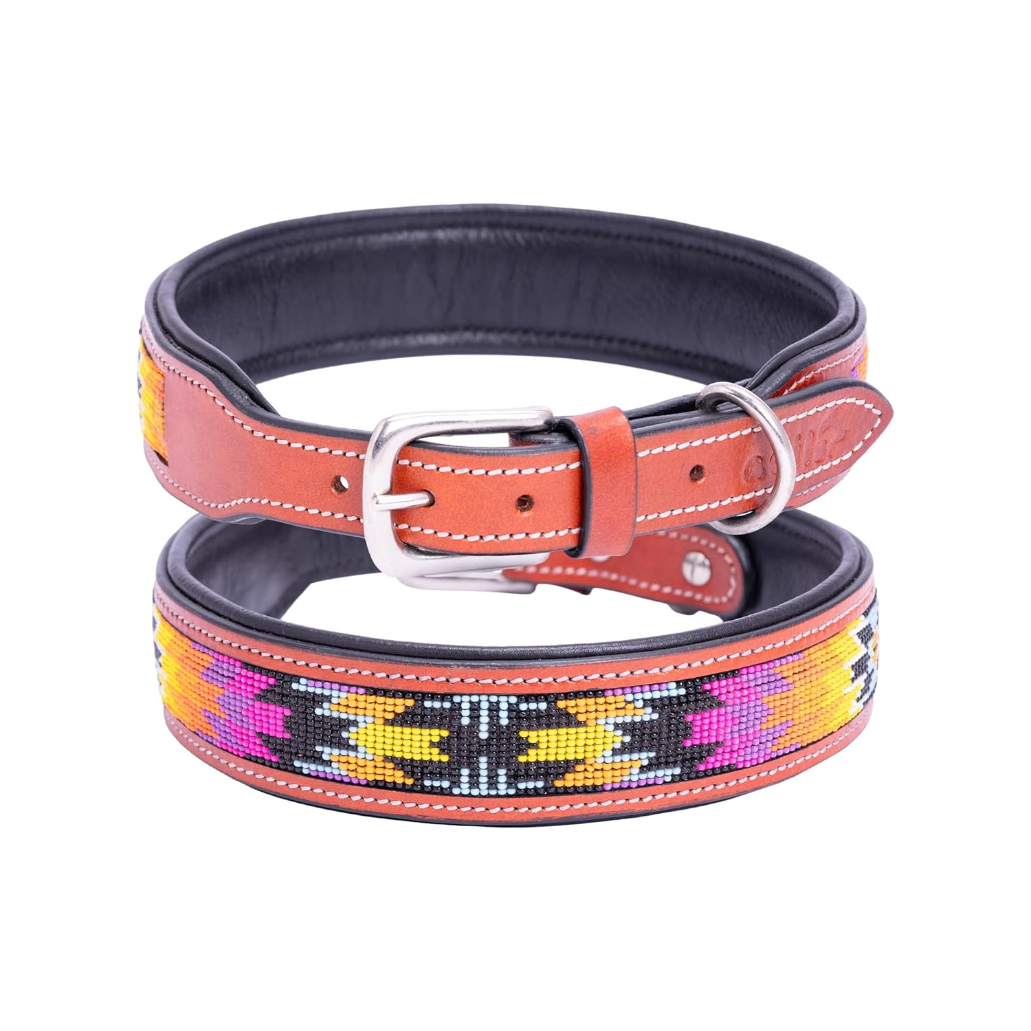 Adil’S Beaded Leather Dog Collar 1.5 Inch Width, Hand Tooled Adjustable Beaded Dog Collars with Strong Metal Buckle & D-Ring Suitable Dogs