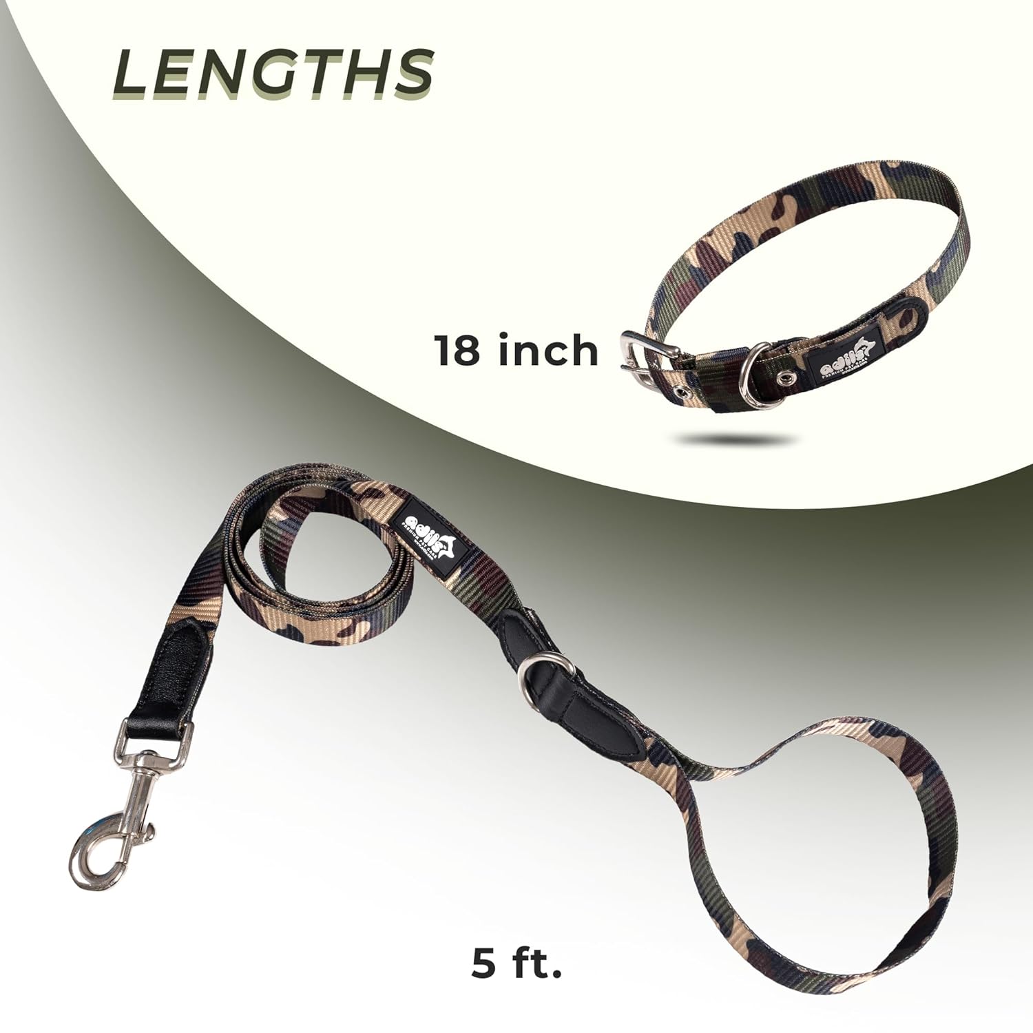 Adil’s Nylon Adjustable Dog Collar & Leash Combo Set in Army Print Durable Neckbelt with Metal Buckle D-Ring 360 Swivel Hook with Comfortable Loop Handle for Small Medium Large Pet (Army Print, S)