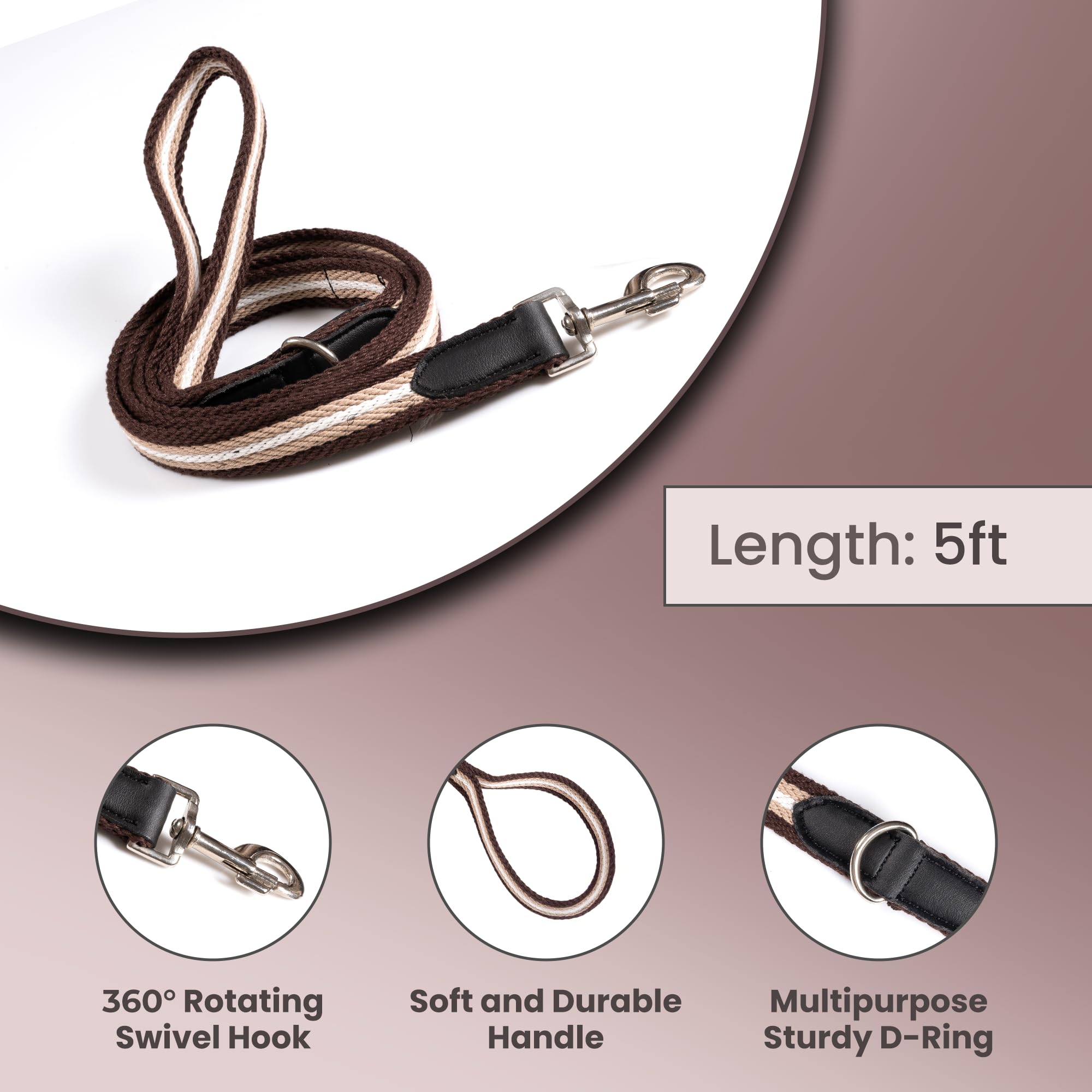 Adil’s Multi Color Cotton Dog Leash – Durable High-Density Cotton with Metal Clasp, 5 Ft Leash for Small, Medium & Large Dogs – Comfortable & Strong Pet Walking Leash