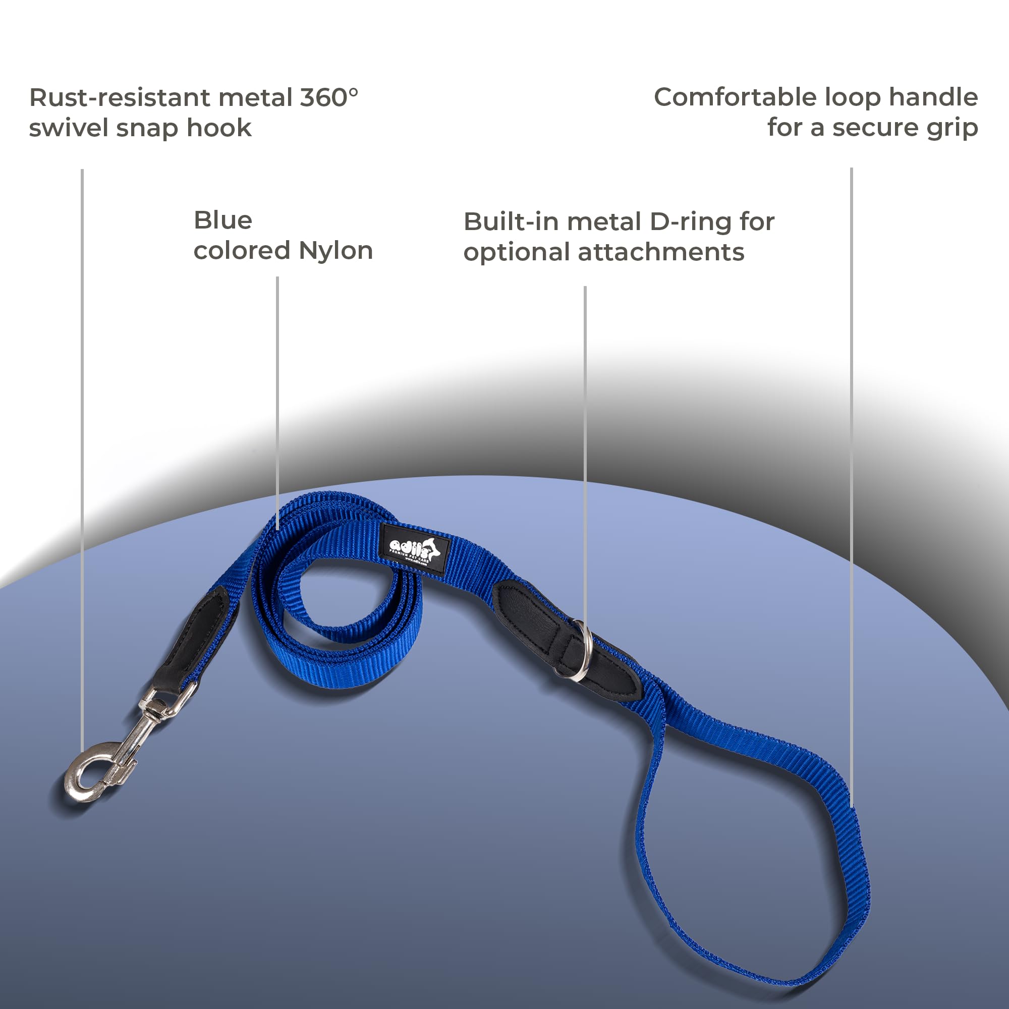 Adil’s 5FT Adjustable Nylon Dog Leash with Soft Leather Handle – Durable Long Lead with 360° Swivel Hook – Strong, Tangle-Free Leash for Walking & Training Small, Medium & Large Dogs