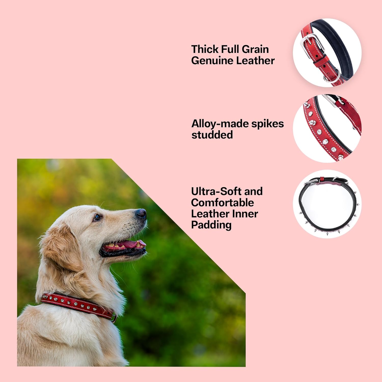 Adil’S Leather Spike Studded Dog Collar – Adjustable Pet Collar for Small, Medium, Large Dogs Durable & Stylish for Pitbulls, Bulldogs, Mastiffs & Guard Dogs