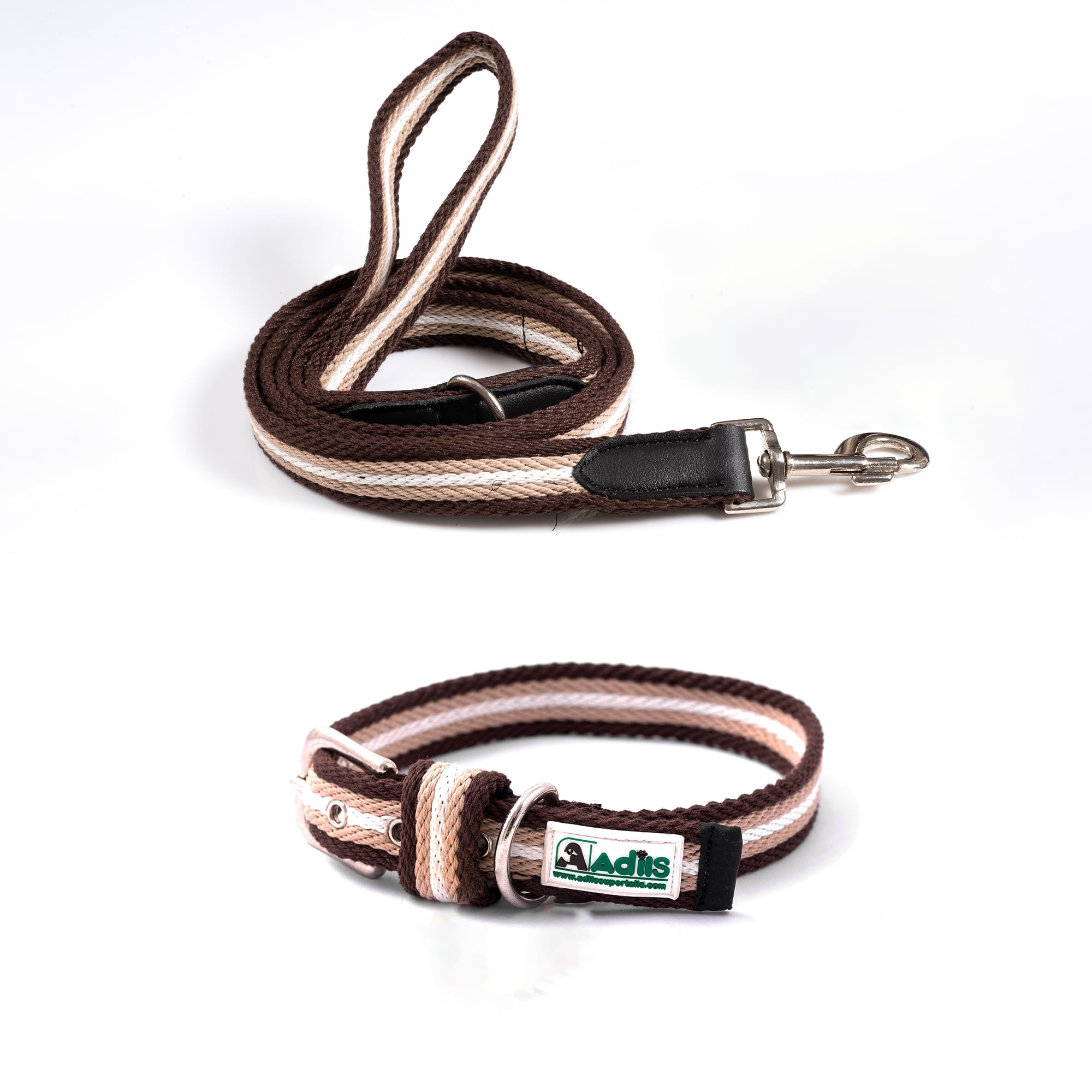 Adil’s Multi Color Cotton Dog Collar & Leash Combo Set | Durable High-Density Cotton with Metal Buckle, Adjustable Holes & 5 Ft Leash for Small, Medium & Large Dogs (Grey White Blue, XL)