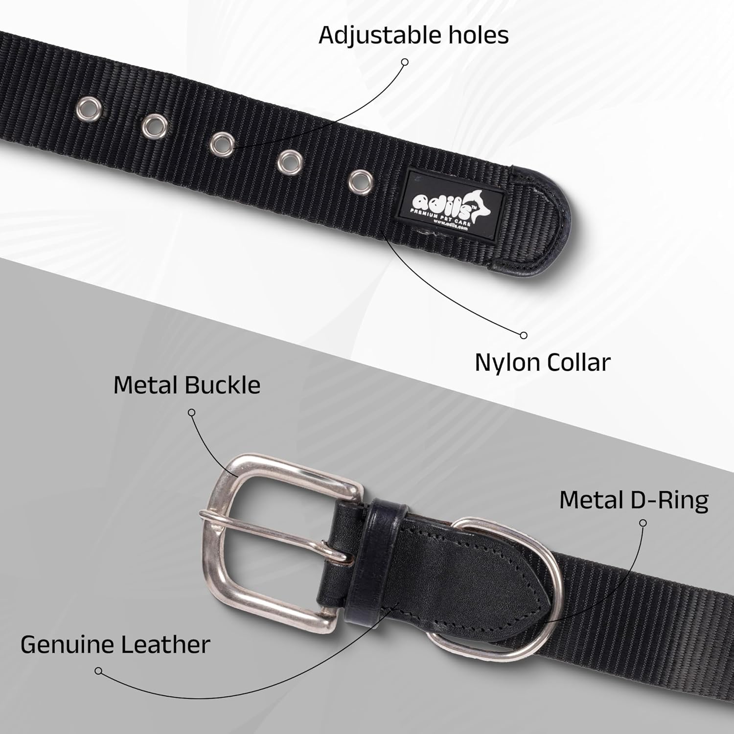 ADIL's Nylon Dog Collar – 1.5 Inch Wide Heavy-Duty Neckbelt with Metal Buckle D-Ring, Adjustable Safety Strap Small Medium Large Pets for Outdoor Walking Training