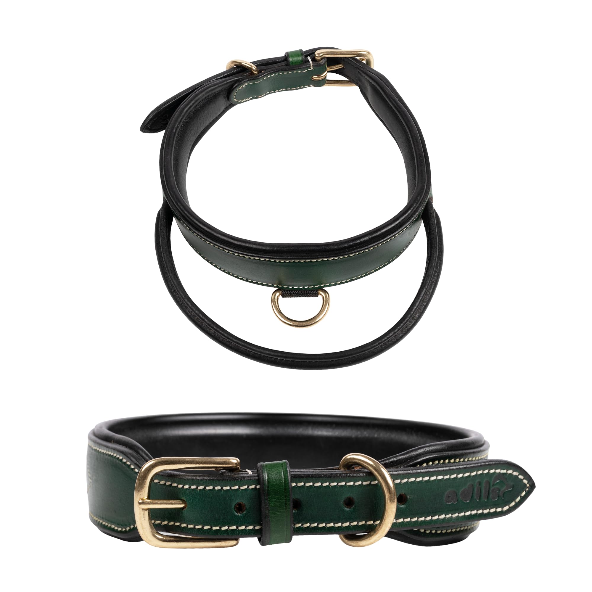 Adil's Softy Leather Dog Collar with Control Handle 1.5 inch Wide Built-in Quick Grab Leather Pull Strap, Heavy Duty Dual D-Ring Neckbelt for Medium & Large Dogs (Black, S)