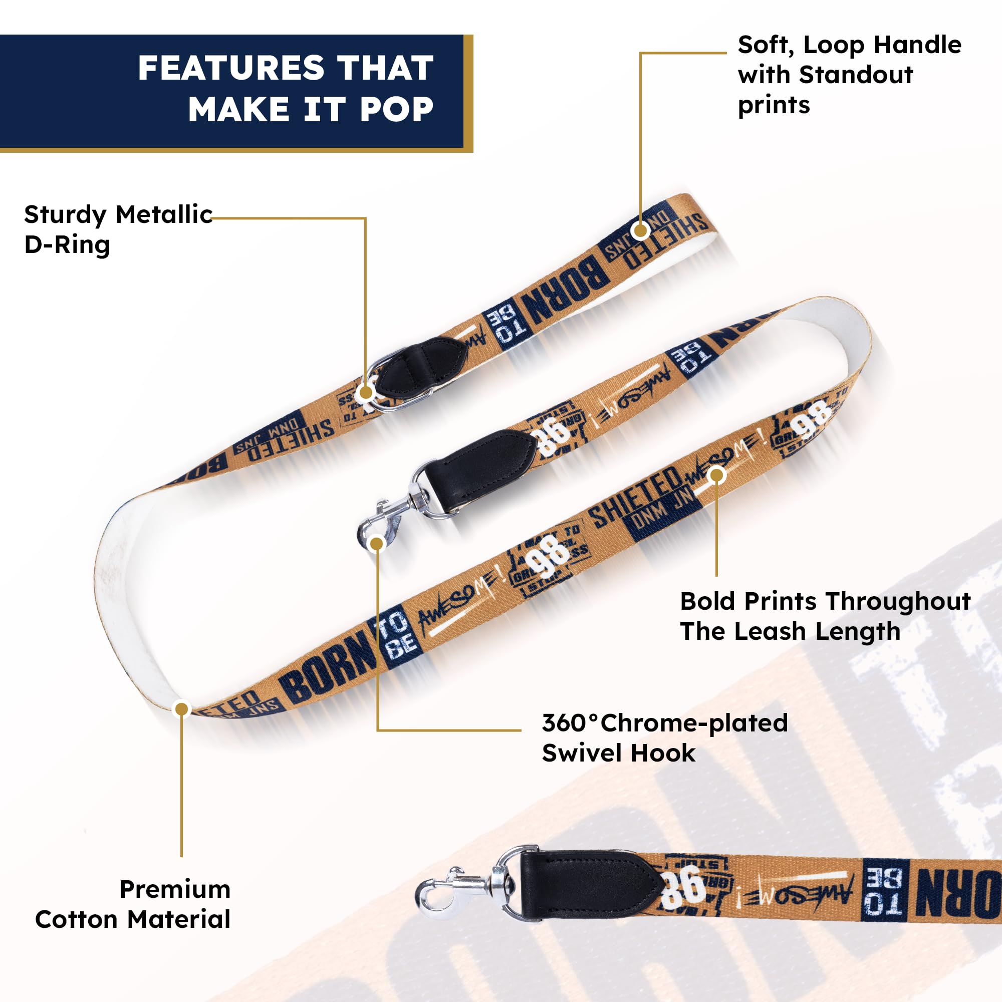 ADIL's Handcrafted Cotton Dog Leash – Premium Graffiti Printed Webbing Pet Walking Lead with Soft Loop Handle 360° Chrome Swivel Hook Strong Metallic D-Ring for Small Medium Large Dogs, 5ft