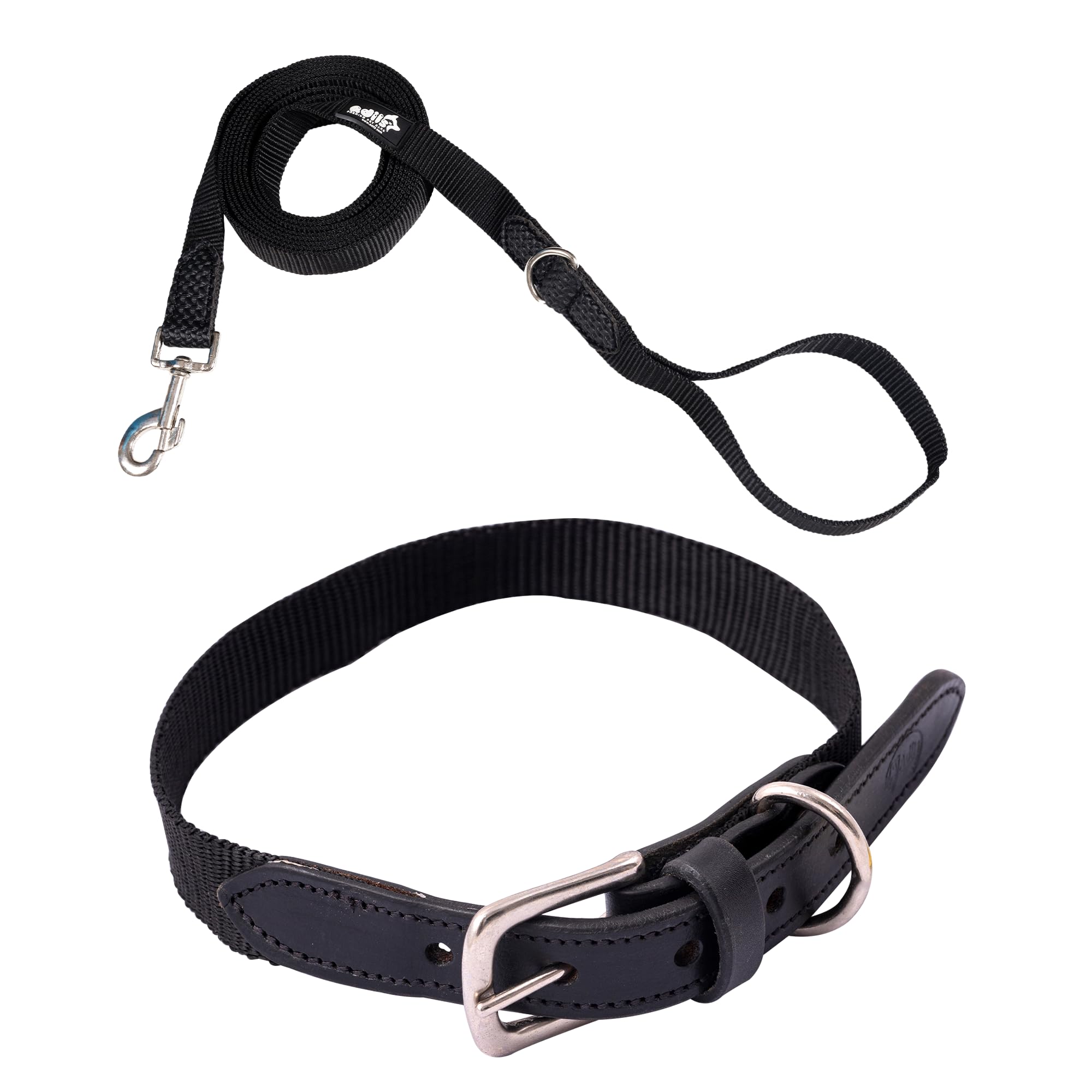 Adil’s Adjustable Plain Nylon with Leather Dog Collar & Leash Combo – Reinforced with Metal Buckle, 360° Swivel Hook, D-Ring & 10ft Leash for Small, Medium & Large Dogs (Purple, Small)