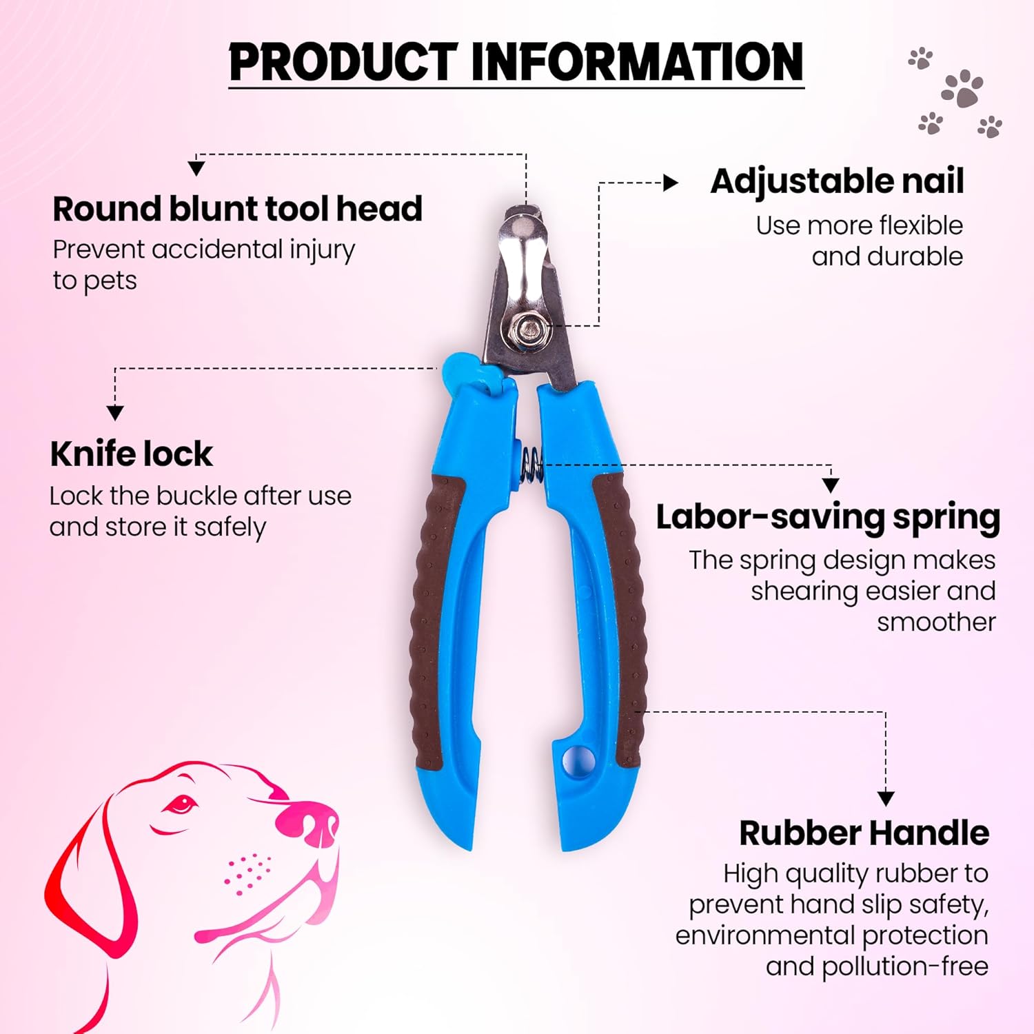 Adil’s Dog Nail Clipper - Pet Nail Trimmer with Safety Guard - Nail Cutter for Dogs & Cats, Stainless Steel Blades, Non-Slip Rubber Handle Grooming Tool for Pets