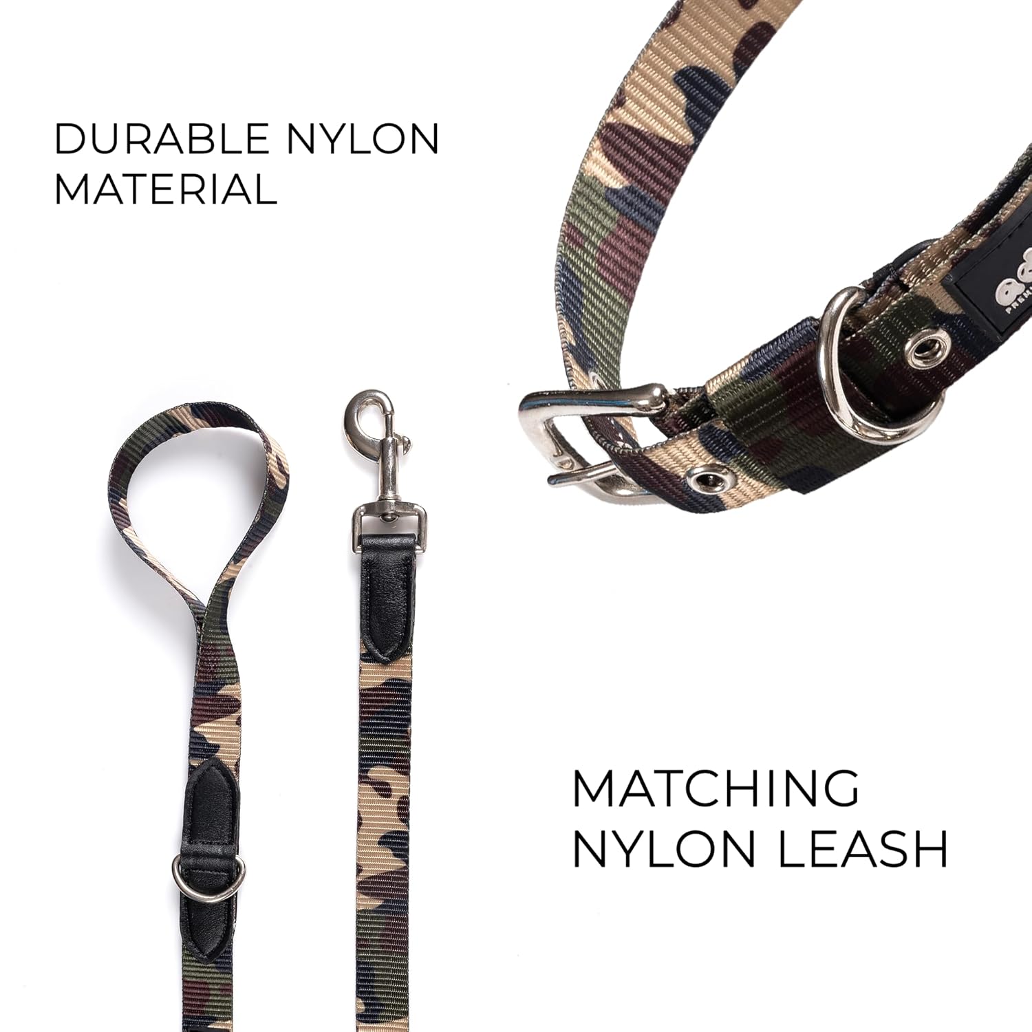 Adil’s Nylon Adjustable Dog Collar & Leash Combo Set in Army Print Durable Neckbelt with Metal Buckle D-Ring 360 Swivel Hook with Comfortable Loop Handle for Small Medium Large Pet (Army Print, S)