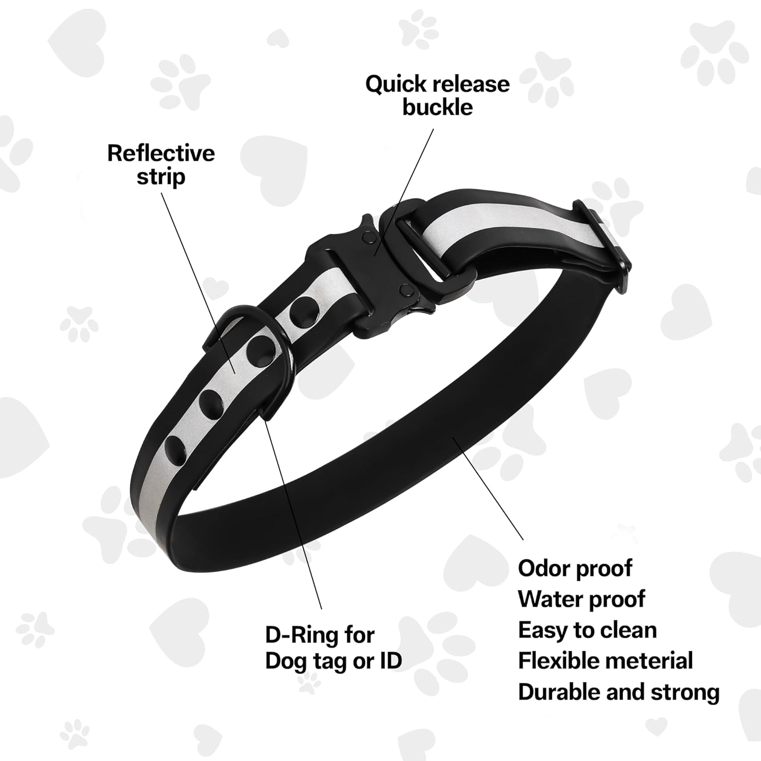 Adil’S Biothane Reflective Dog Collar 1 inch Width - Waterproof Heavy Duty Dog Collars with Quick Release Buckle & D-Ring for leashes Fits Small, Large & Medium Dogs