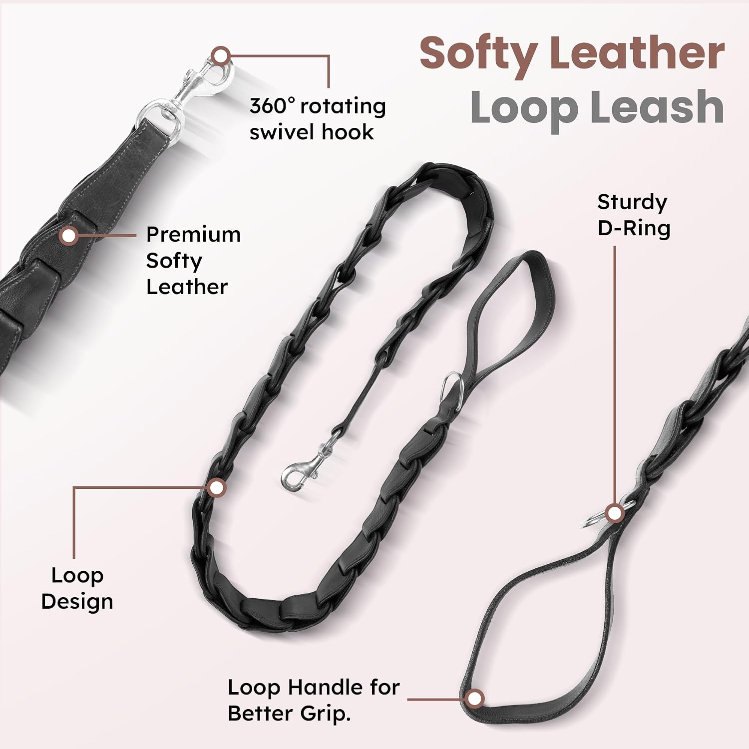 Adil’s Personalized Leather Loop Spike Dog Collar & Leash Combo Set 1.5" Wide Adjustable Neckbelt Metal Buckle D-Ring 5Ft Leather Heavy Duty Loop Cord with 360 Swivel Hook for Training Walking