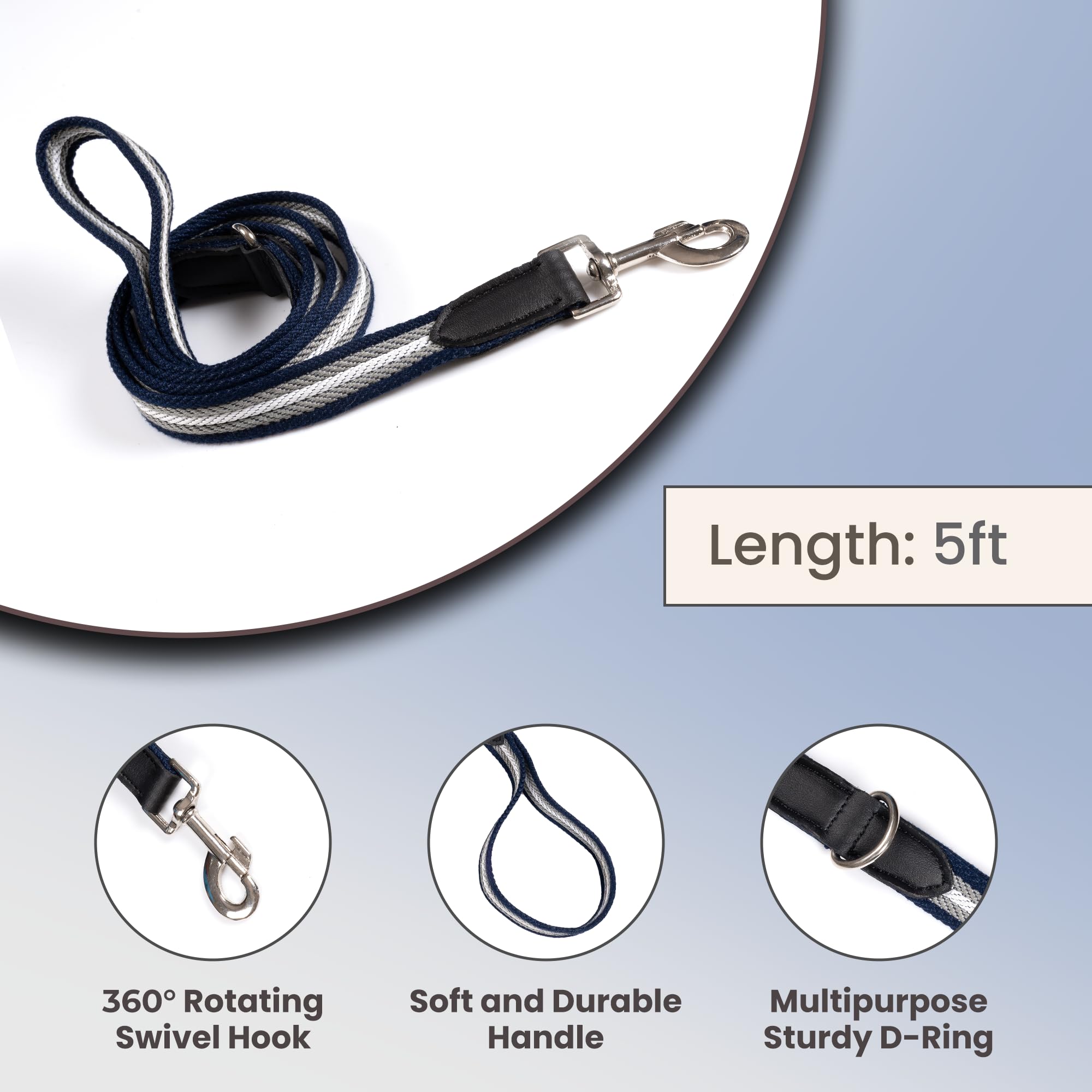 Adil’s Multi Color Cotton Dog Leash – Durable High-Density Cotton with Metal Clasp, 5 Ft Leash for Small, Medium & Large Dogs – Comfortable & Strong Pet Walking Leash