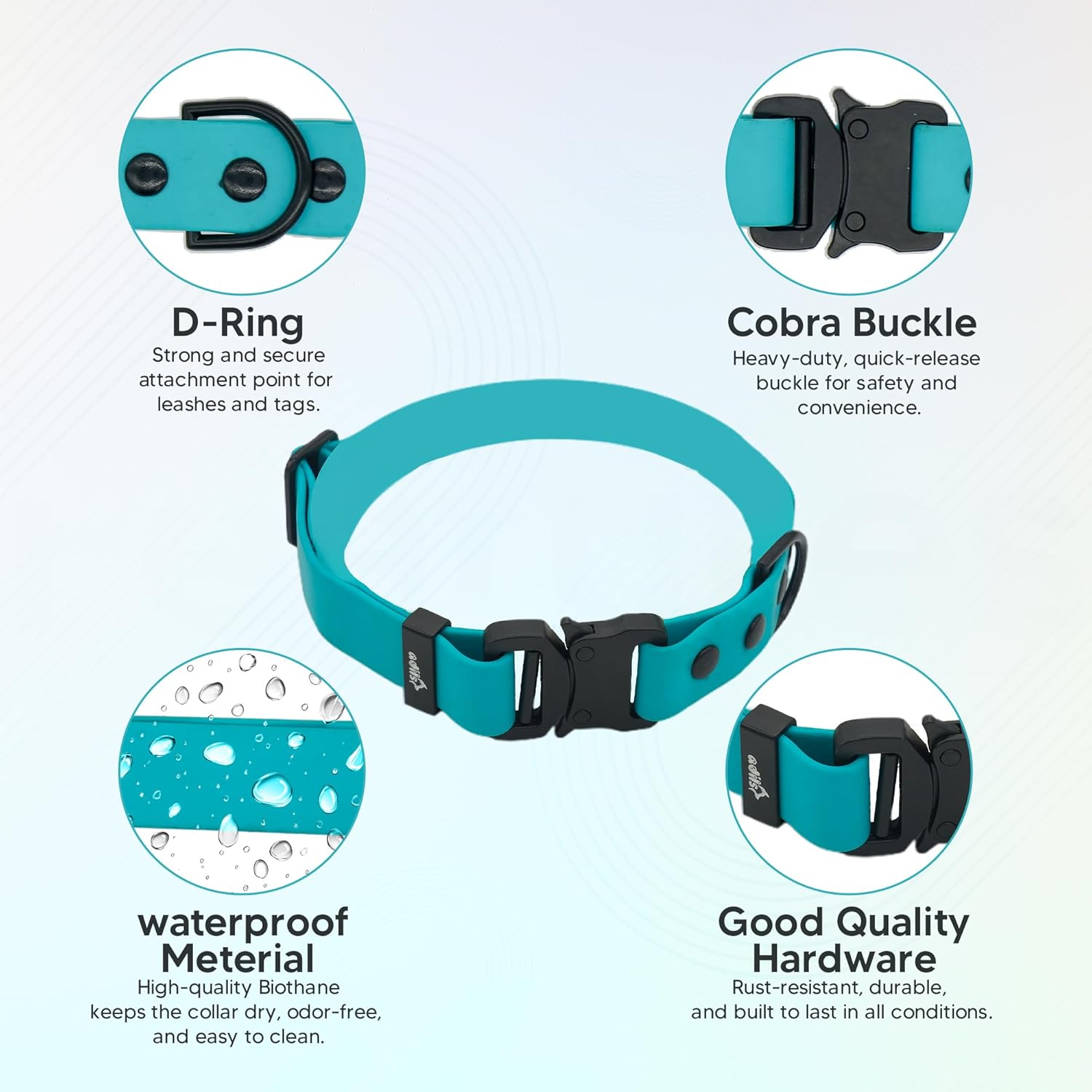Adil’S Biothane Dog Collar - Waterproof Heavy Duty Dog Collars with Quick Release Buckle & D-Ring