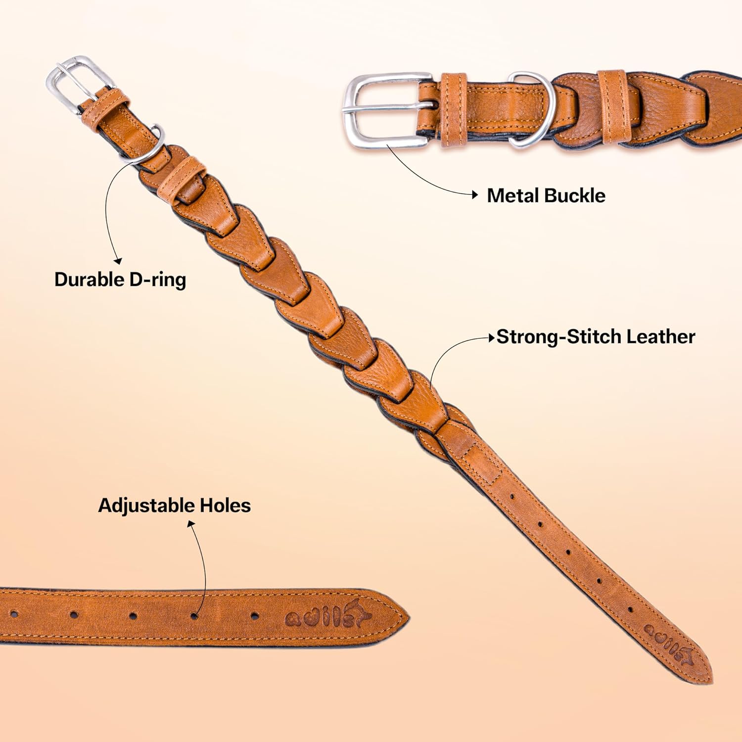 Adil’S Genuine Leather Loop Dog Collar – Handmade, Heavy-Duty, Soft Padded & Adjustable – Durable Braided Leather Collar Dogs