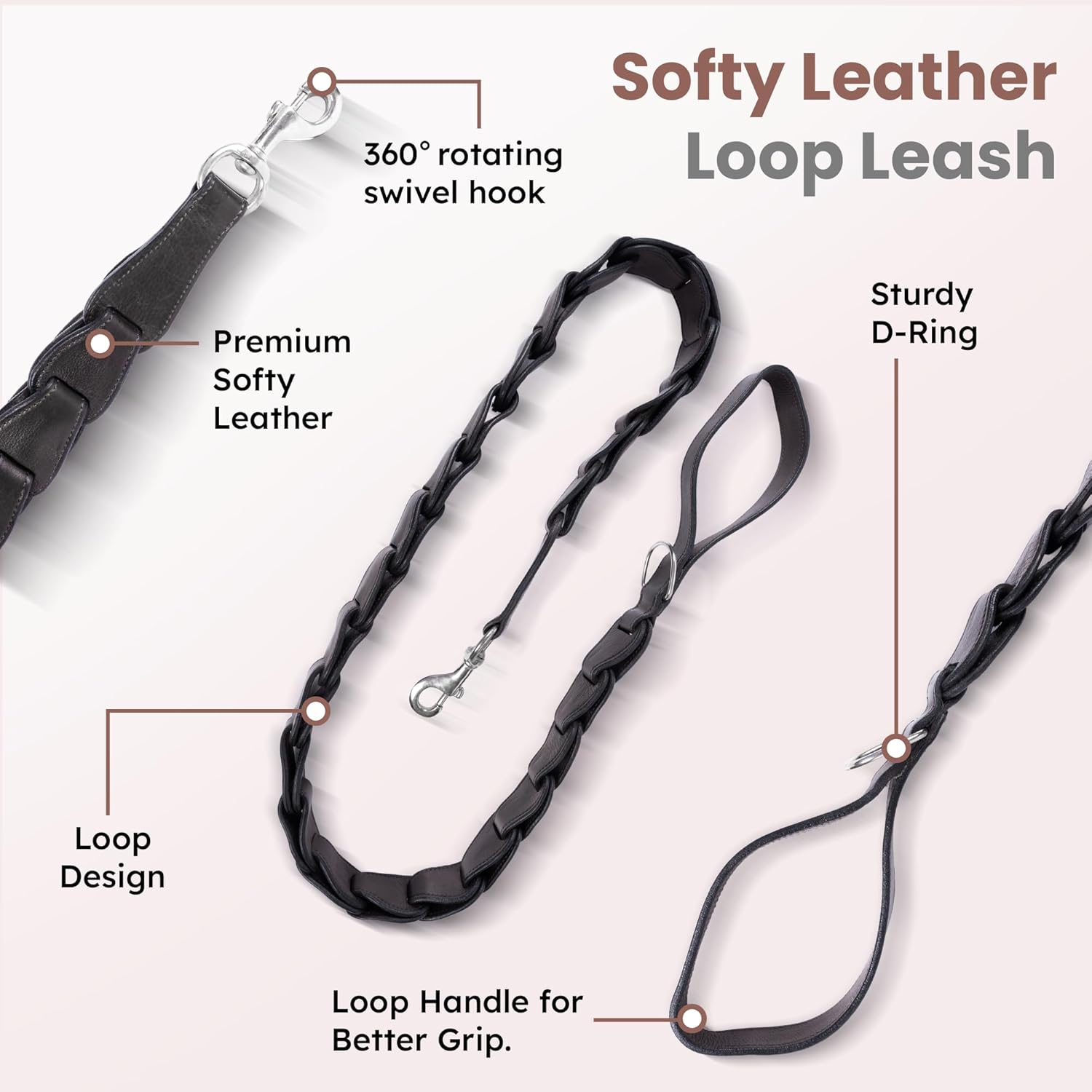 Adil’s Personalized Leather Loop Spike Dog Collar & Leash Combo Set 1.5" Wide Adjustable Neckbelt Metal Buckle D-Ring 5Ft Leather Heavy Duty Loop Cord with 360 Swivel Hook for Training Walking