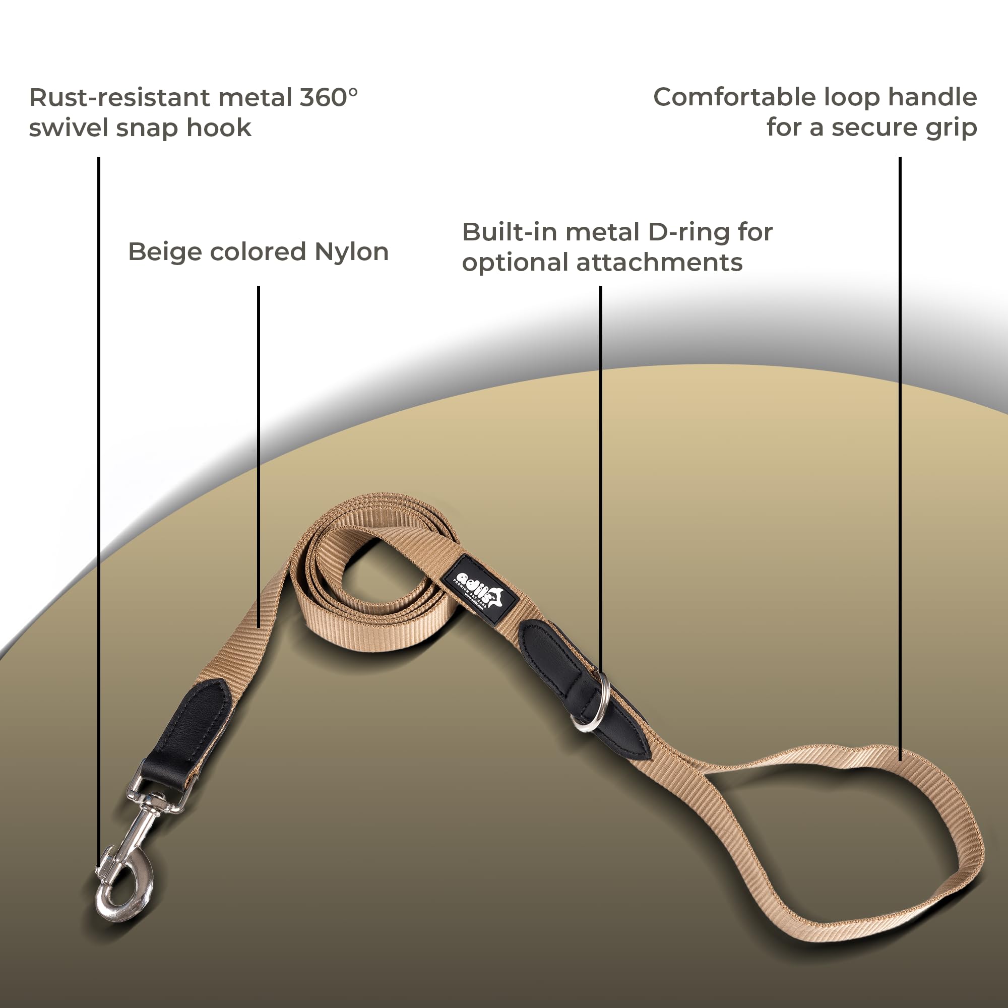 Adil’s 5FT Adjustable Nylon Dog Leash with Soft Leather Handle – Durable Long Lead with 360° Swivel Hook – Strong, Tangle-Free Leash for Walking & Training Small, Medium & Large Dogs
