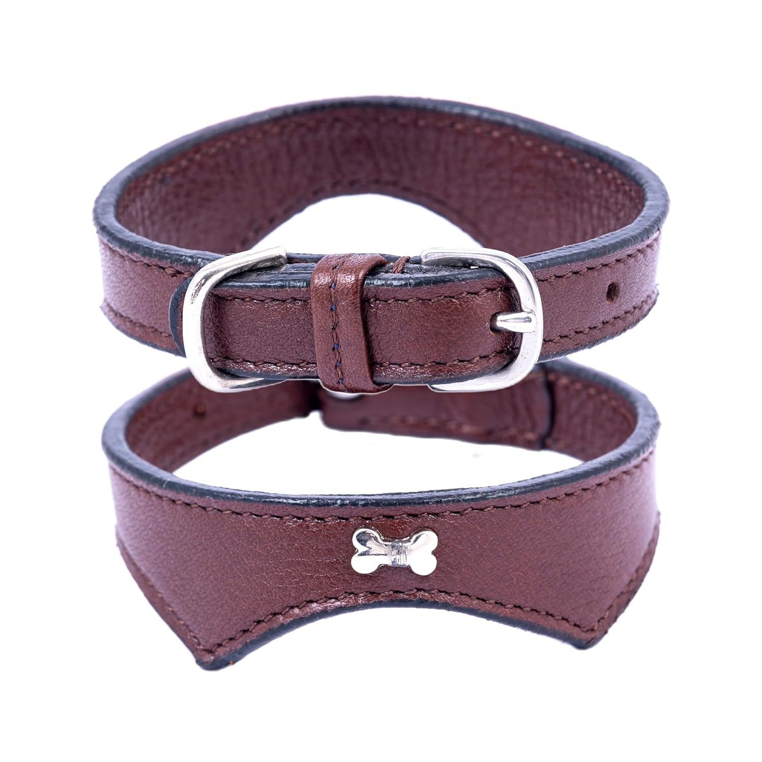 Adil’S Leather Cat Collar - Stylish Single Bone Studded Design, Breakaway Soft pet Collar, Adjustable Metal Buckle with Strong D-Ring for Leash attachments for Outdoor Adventures (Black)