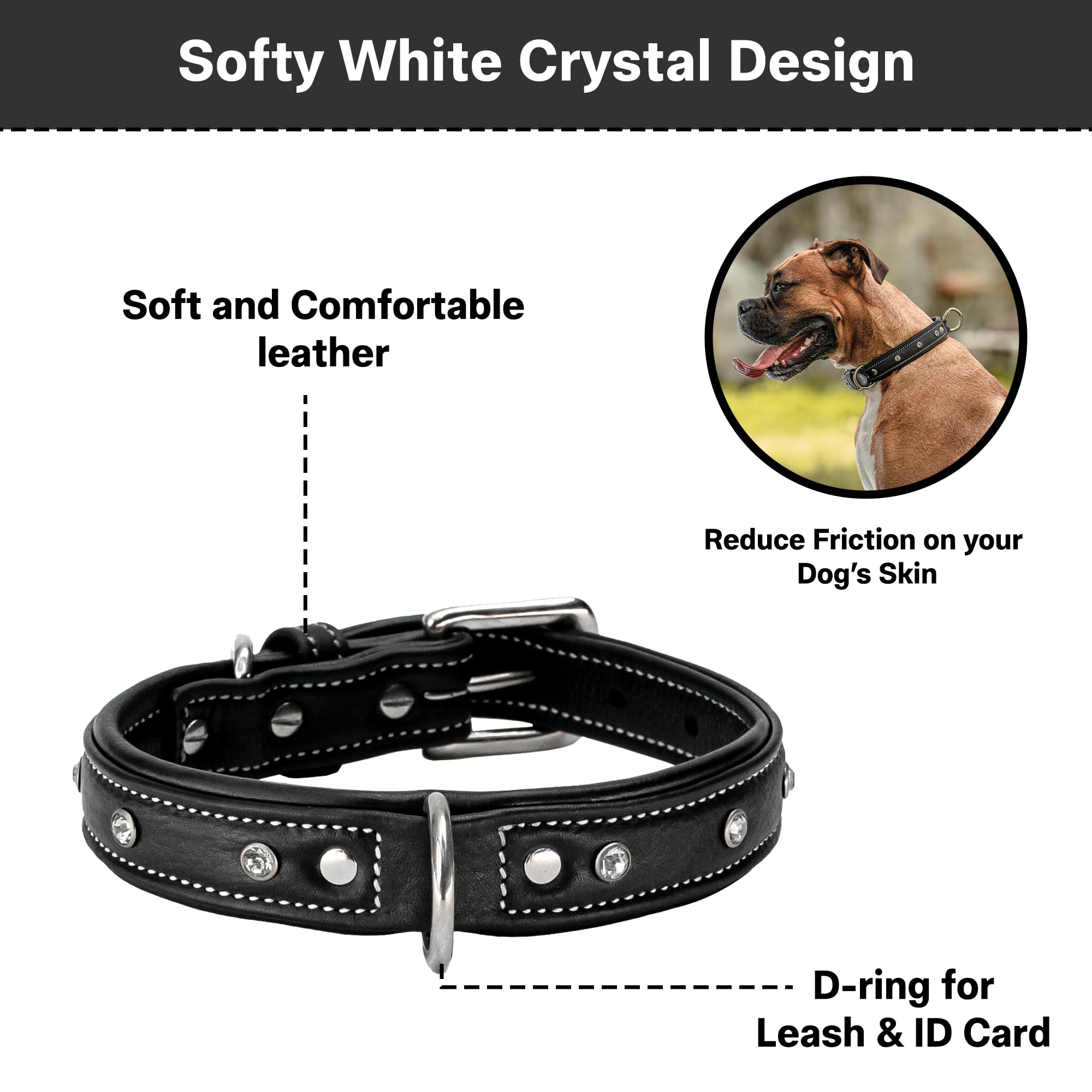 Adil’S Black Studded Softy Leather Dog Collar 1inch Width Suitable for Small, Medium & Large Dogs with Strong Metal Buckle & D-Ring for leashes, Size: S to XL, Brown (S, Black Stud)