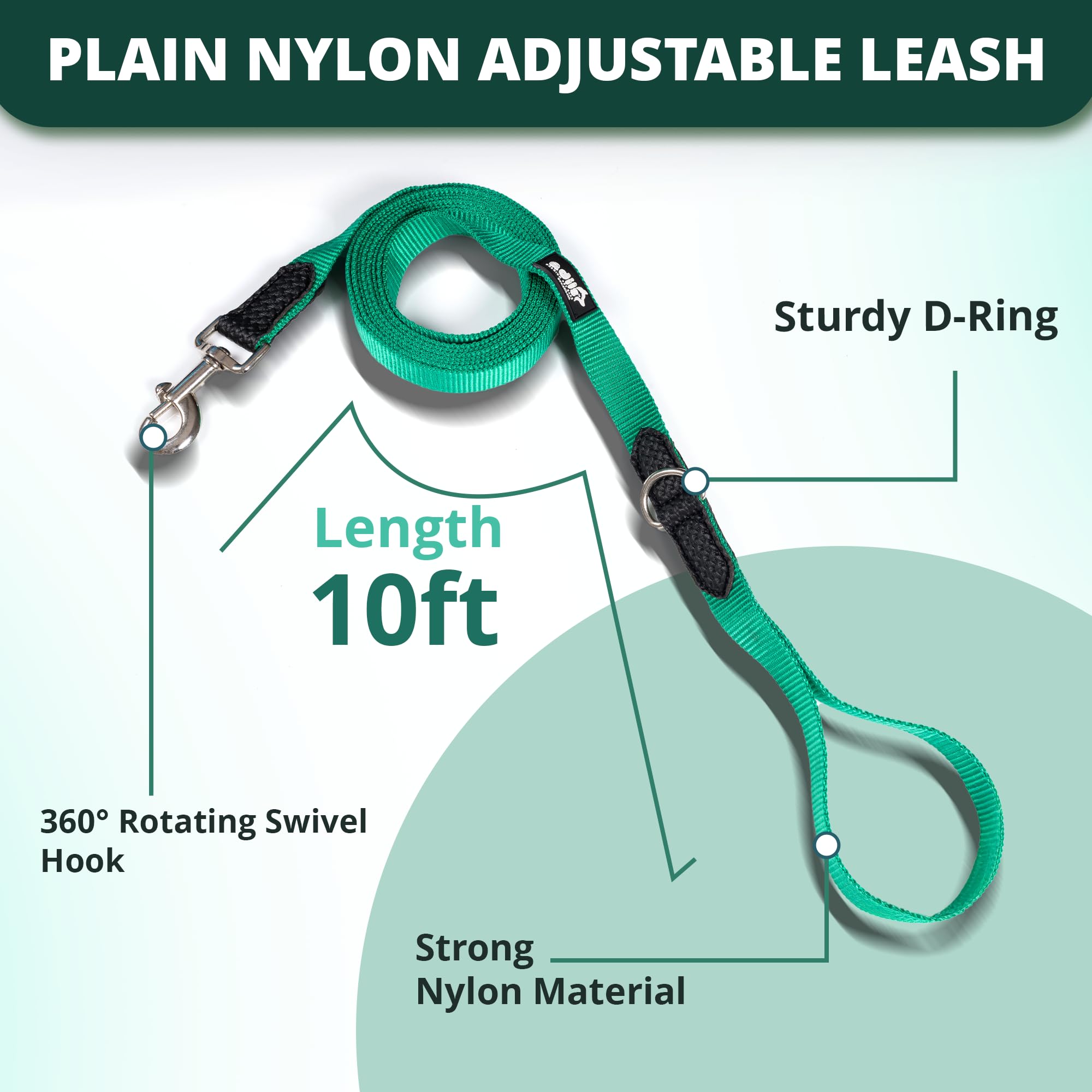 Adil’s 10FT Adjustable Dog Leash Features a Soft Leather Handle, Strong Nylon, and a 360° Swivel Hook—Durable, Comfy, and Ideal for Small to Large Dogs.