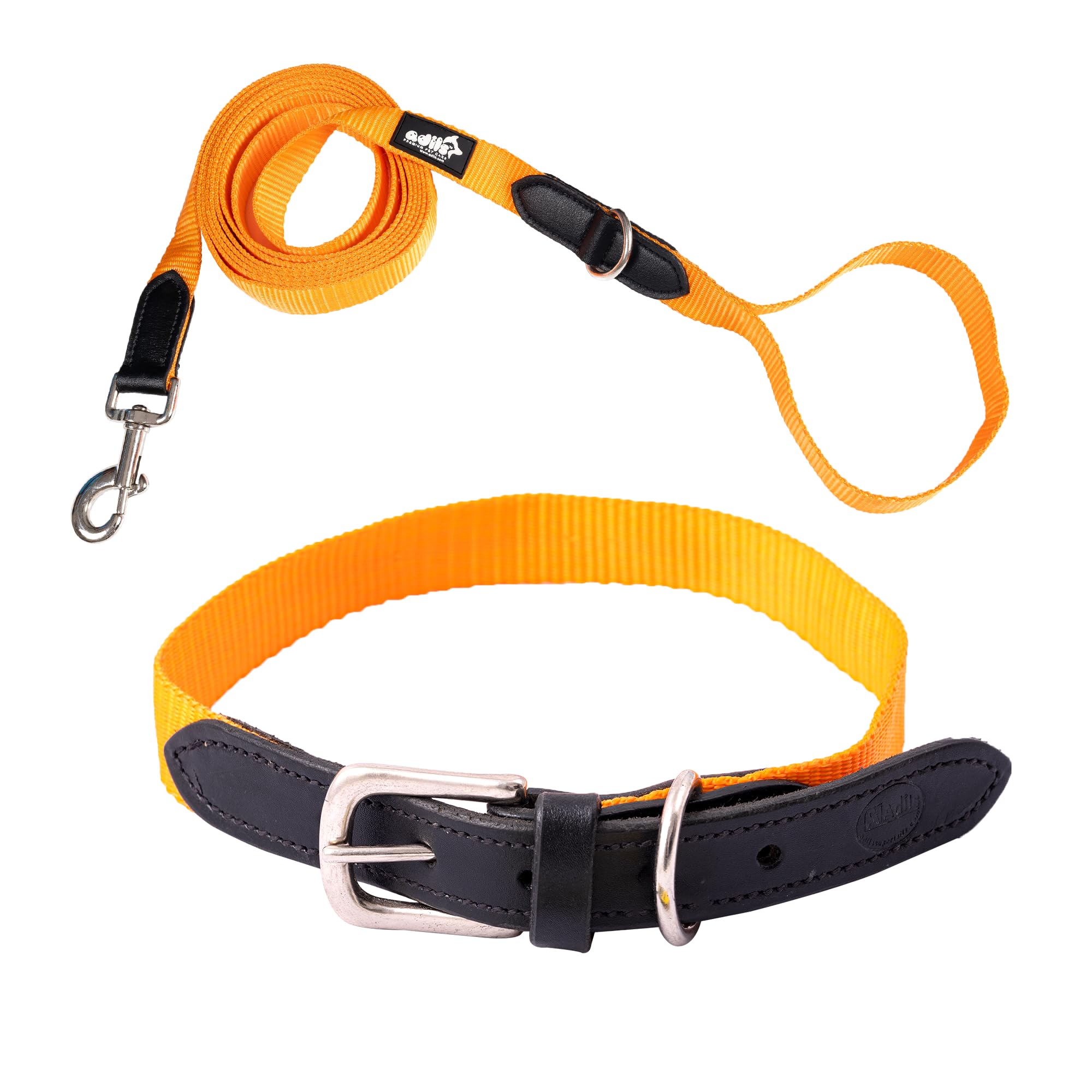 Adil’s Adjustable Plain Nylon with Leather Dog Collar & Leash Combo – Reinforced with Metal Buckle, 360° Swivel Hook, D-Ring & 10ft Leash for Small, Medium & Large Dogs (Purple, Small)