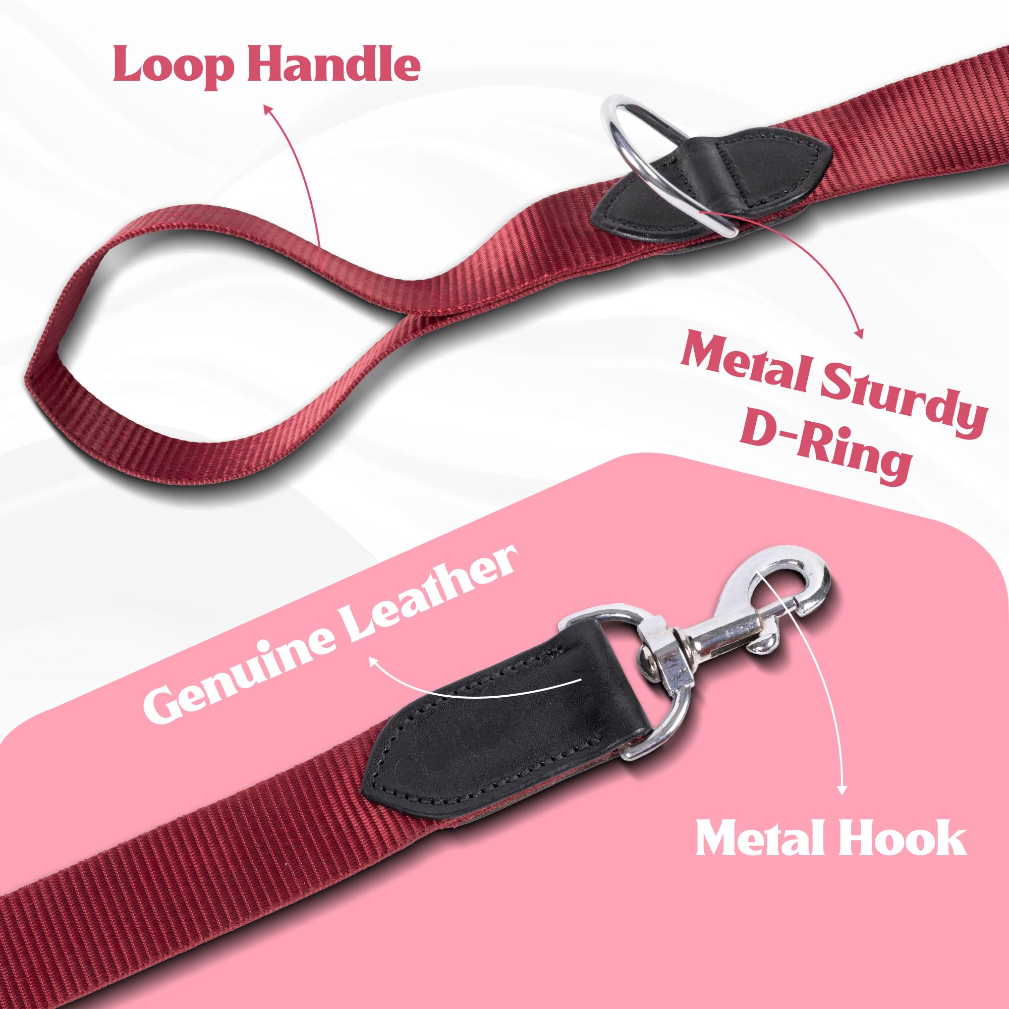 ADIL's Nylon Dog Leash, Heavy Duty Walking Lead with 360° Swivel Metal Hook 1.5 Inch Wide Durable Training Cord with Comfortable Loop Handle for Medium Large Dogs