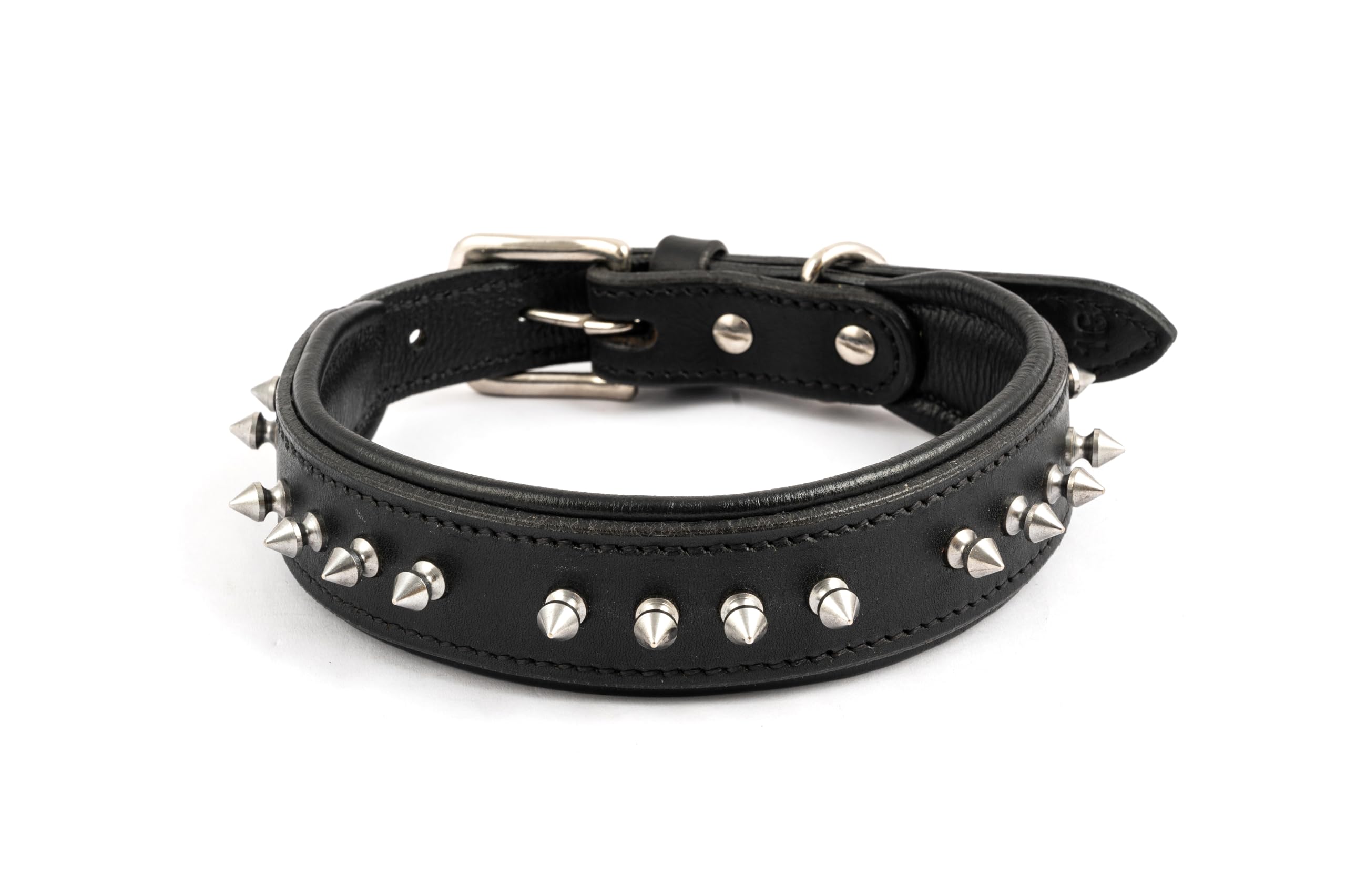 Adil’s Leather Dog Collar 32mm with Spike, Adjustable Metal Buckle Studded Collars for Small, Medium, & Large Dog with D Ring, Width (1”,1.5”,1.25”) Size (14 to 28 in)