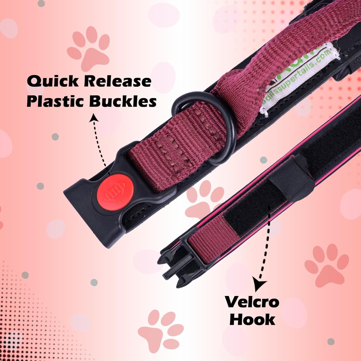 Adil’S Adjustable Nylon Tactical Dog Collar for Large &amp; Medium Dogs, with Strap Handle &amp; Heavy Duty Metal Buckle, Strong Metal D-Ring, Neck Size (12 to 26) inches, Pink