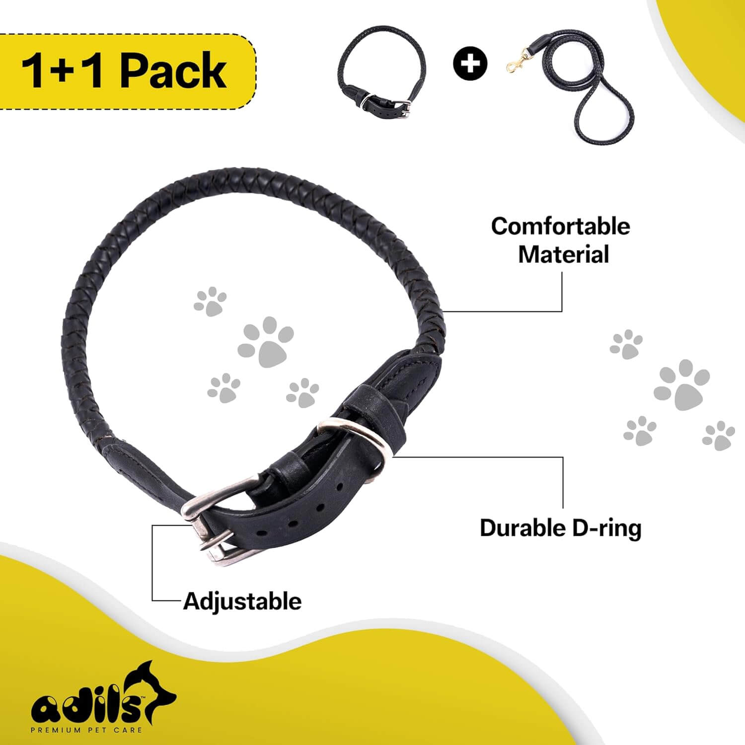 Braided Rolled Drum Dyed (DD) Leather Dog Collar & Leash