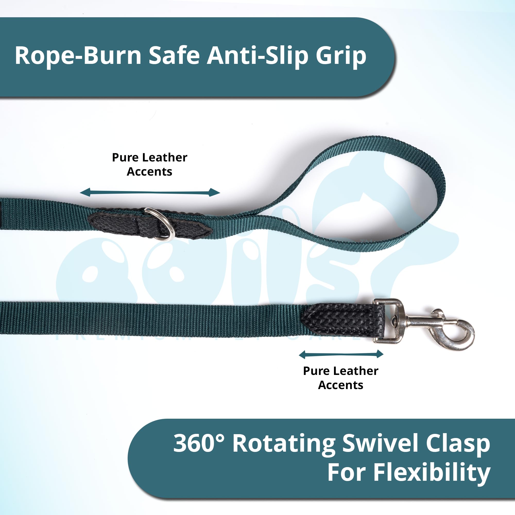 Adil’s 10FT Adjustable Dog Leash Features a Soft Leather Handle, Strong Nylon, and a 360° Swivel Hook—Durable, Comfy, and Ideal for Small to Large Dogs.