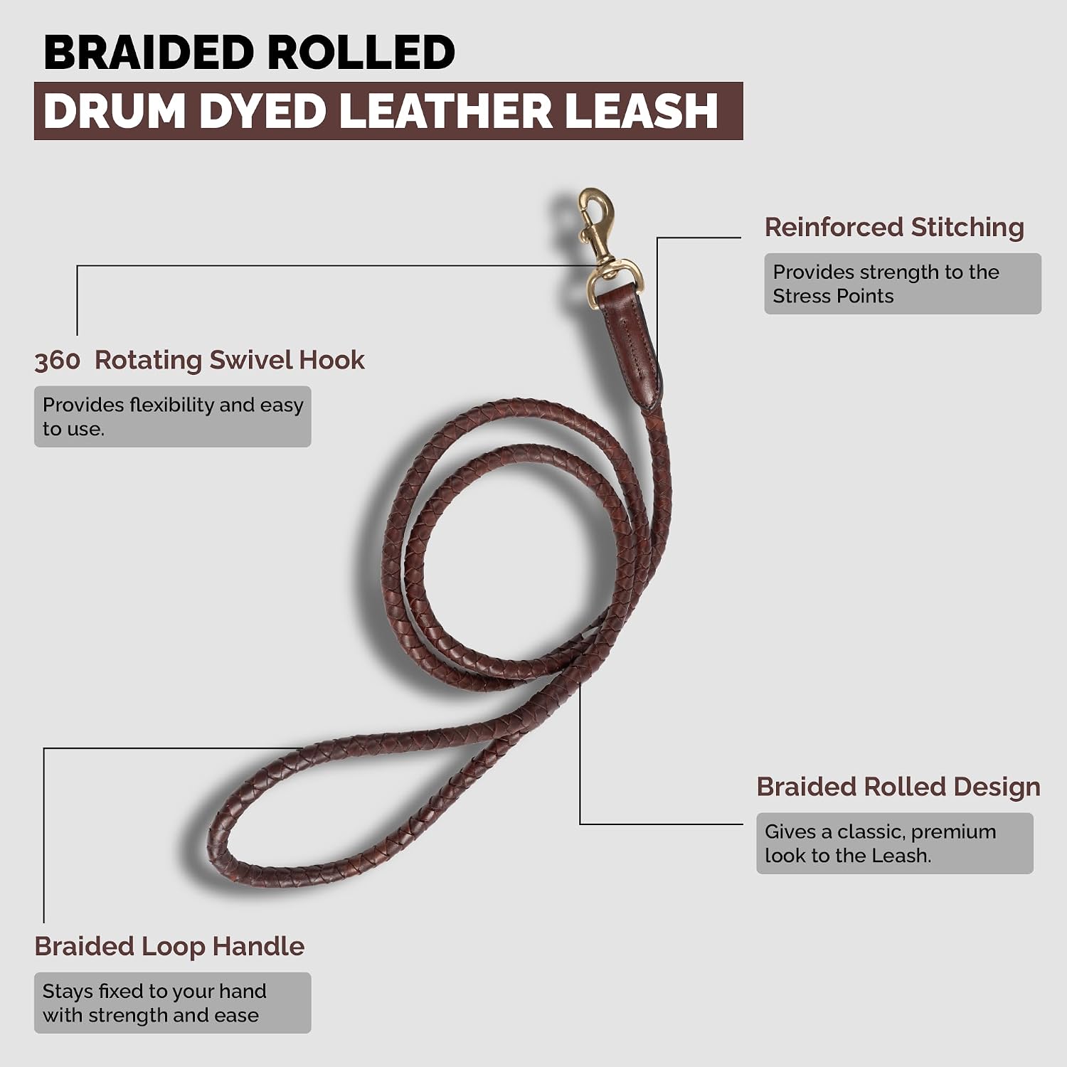 Braided Rolled Drum Dyed (DD) Leather Dog Collar & Leash