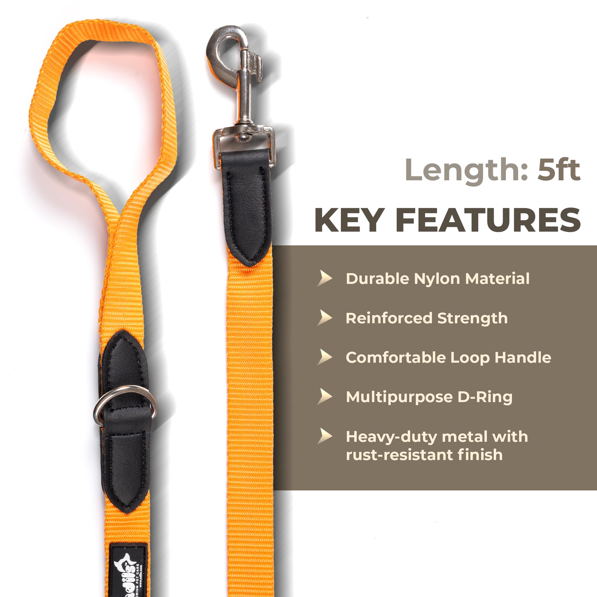 Adil’s 5FT Adjustable Nylon Dog Leash with Soft Leather Handle – Durable Long Lead with 360° Swivel Hook – Strong, Tangle-Free Leash for Walking & Training Small, Medium & Large Dogs