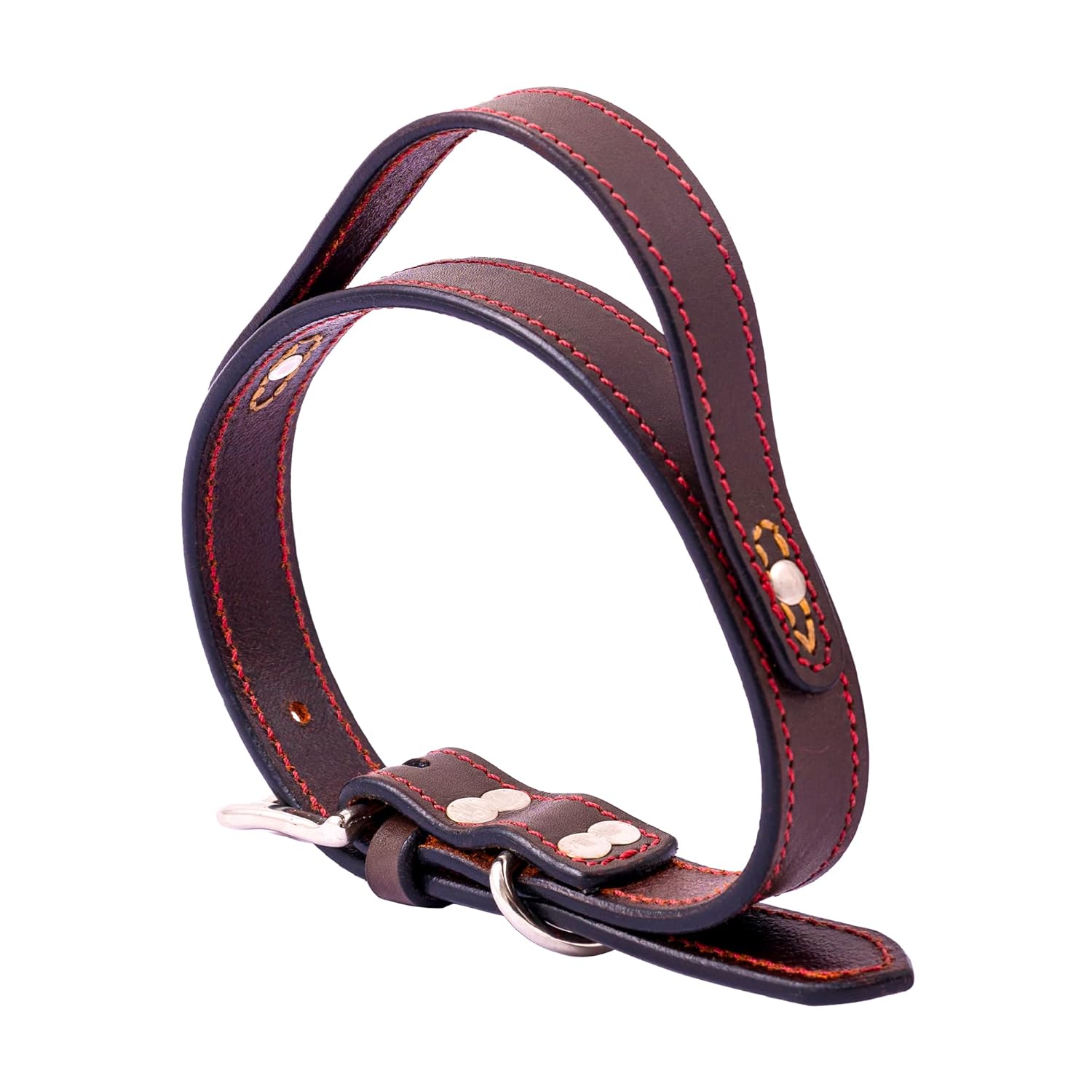 Adil’S Dog Genuine Leather Dog Collar with Strap Handle for Medium & Large Dogs, Adjustable Heavy Duty Handle Dog Collar with Double pin Buckle, Neck Size (12 to 26) inches, Brown