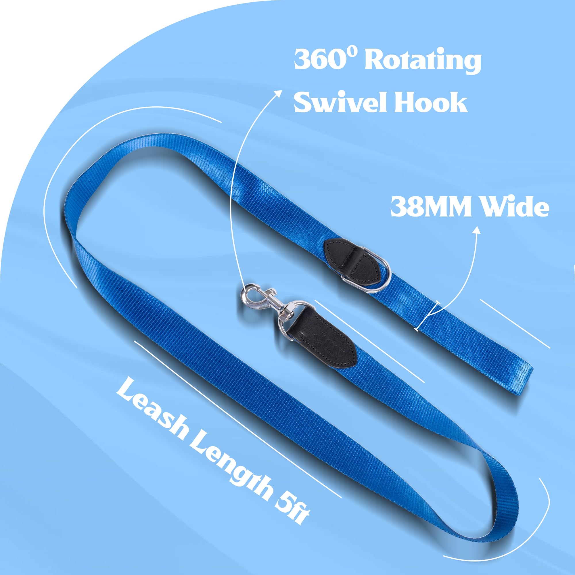 ADIL's Nylon Dog Leash, Heavy Duty Walking Lead with 360° Swivel Metal Hook 1.5 Inch Wide Durable Training Cord with Comfortable Loop Handle for Medium Large Dogs