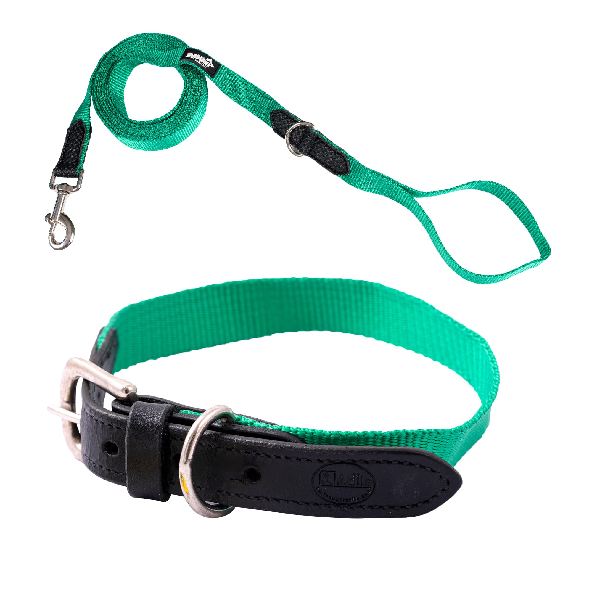 Adil’s Adjustable Plain Nylon with Leather Dog Collar & Leash Combo – Reinforced with Metal Buckle, 360° Swivel Hook, D-Ring & 10ft Leash for Small, Medium & Large Dogs (Purple, Small)